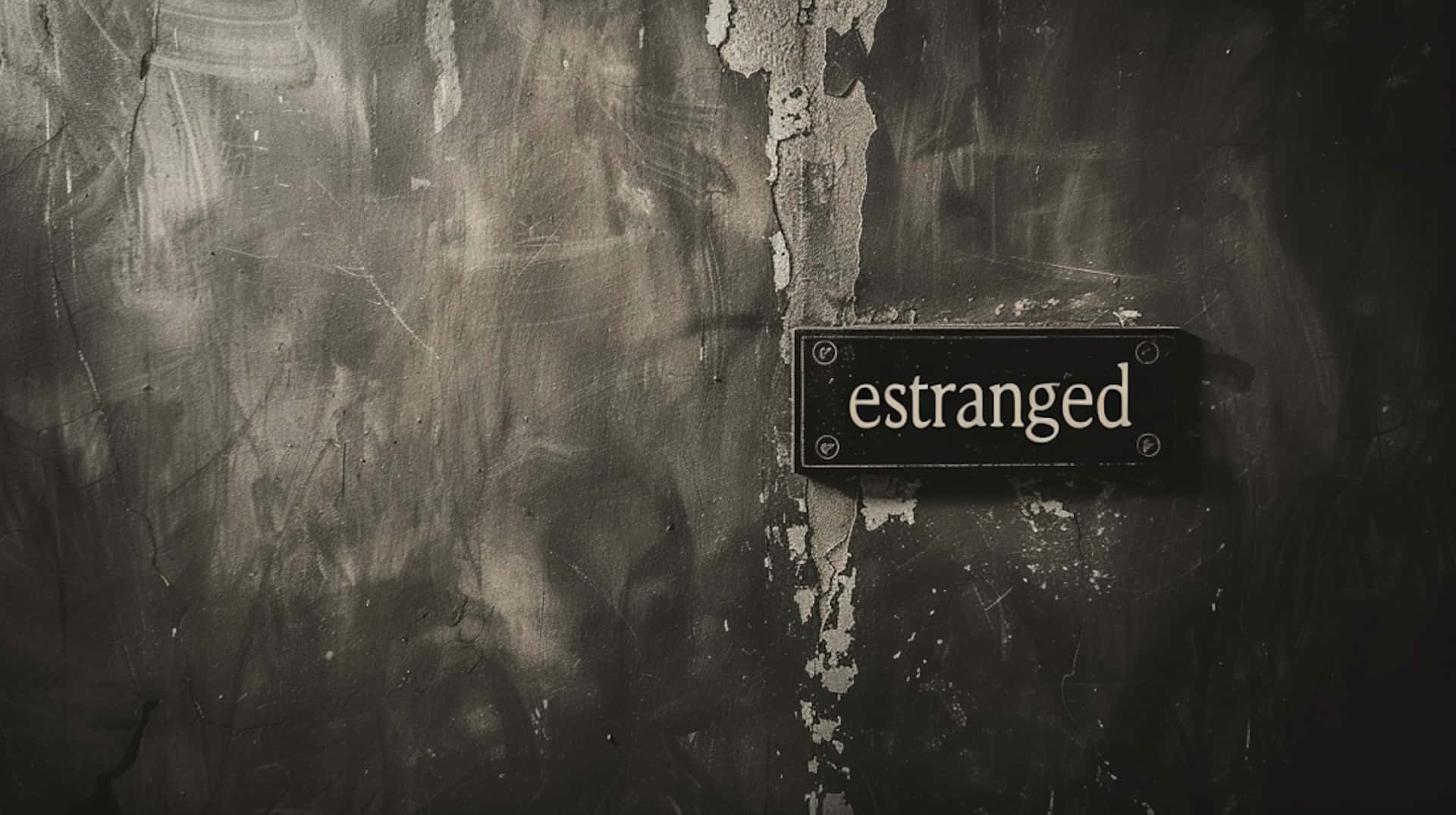 Estranged, weathered black sign, cracked and peeling dark wall, Full HD Desktop Wallpaper