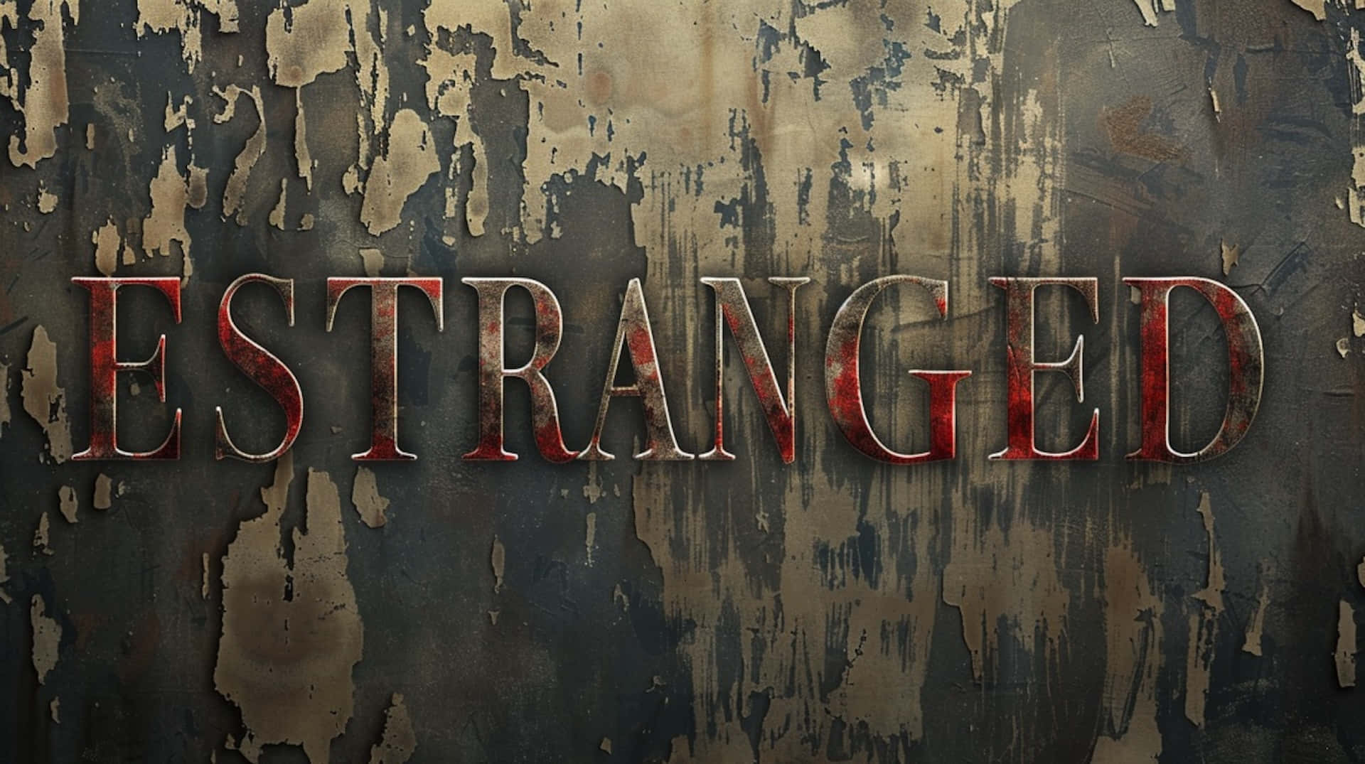Estranged, blood-red letters, weathered peeling wall, Full HD Desktop Wallpaper
