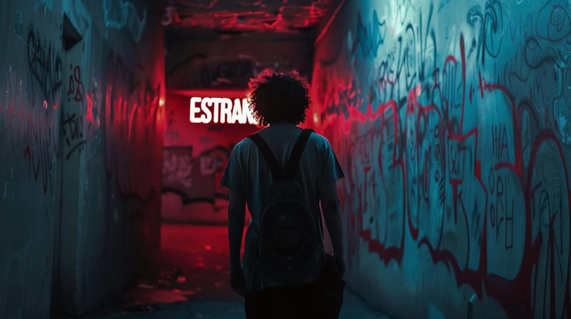 Estranged, graffiti alley, red neon light, Full HD Desktop Wallpaper