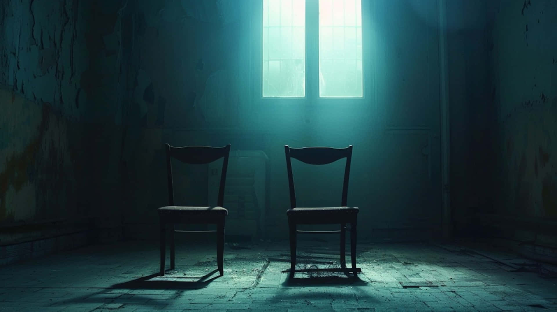 Estranged, wooden chairs, dim abandoned room, Full HD Desktop Wallpaper