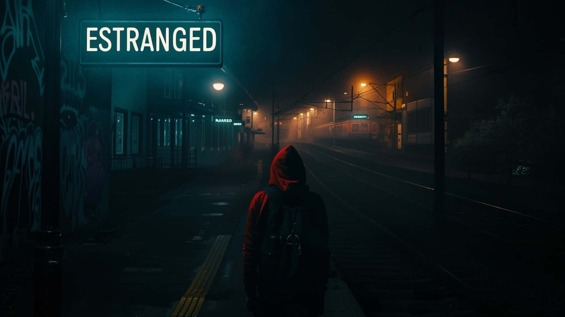 Estranged, night, foggy urban street, Full HD Desktop Wallpaper