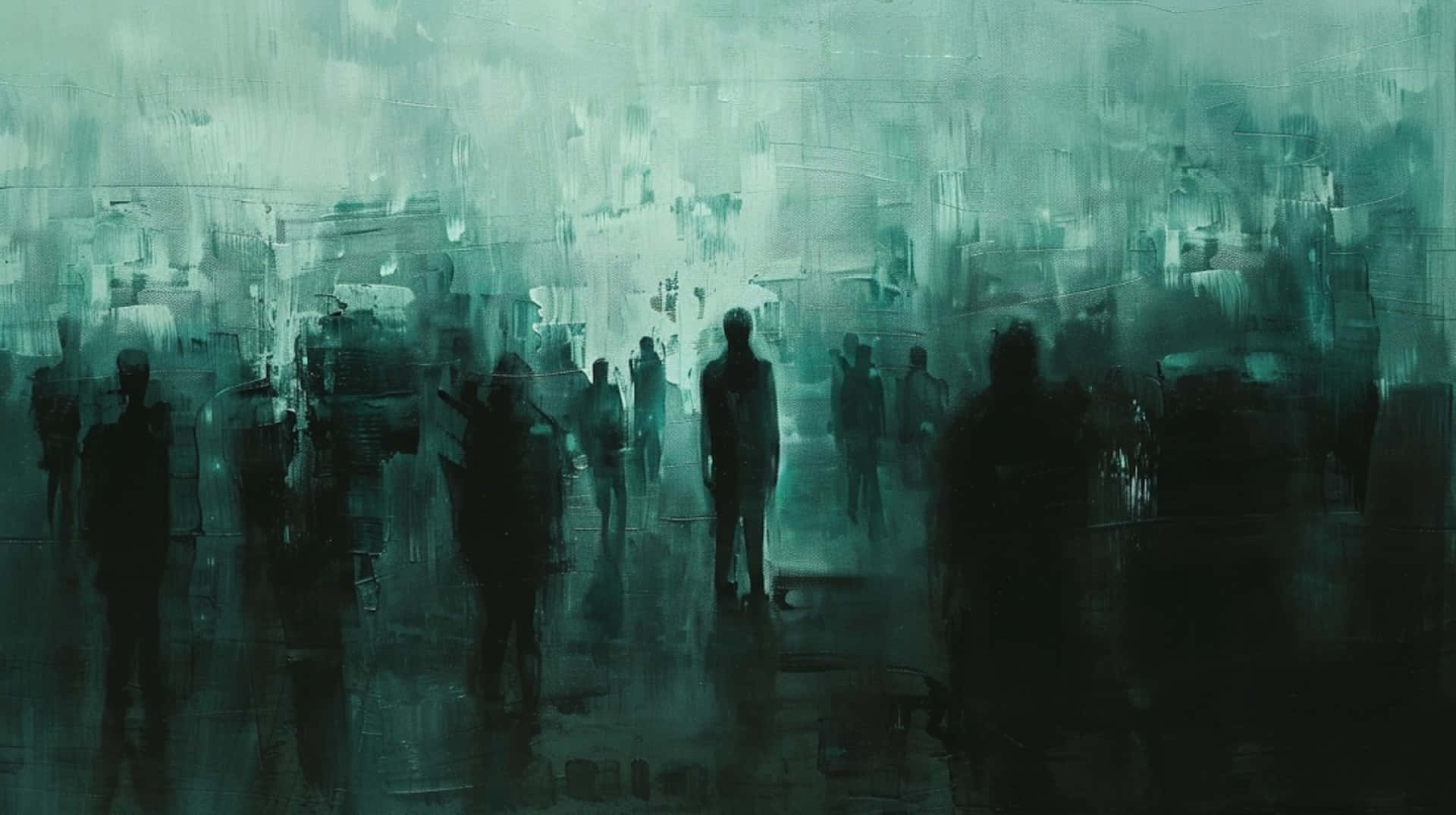 Estranged, teal urban street, gloomy sky, Full HD Desktop Wallpaper