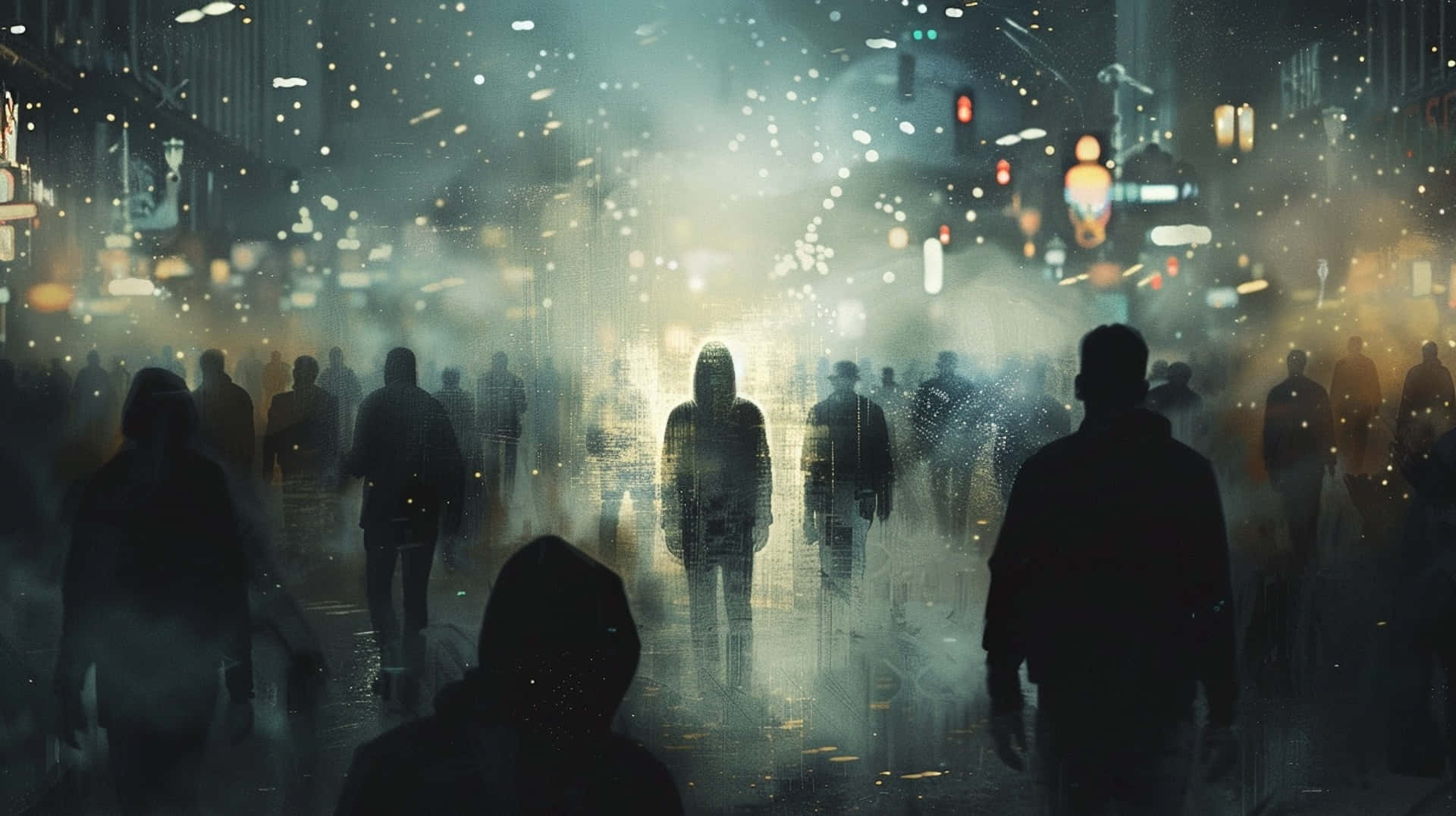 Estranged, rainy city night, neon-lit city street, Full HD Desktop Wallpaper