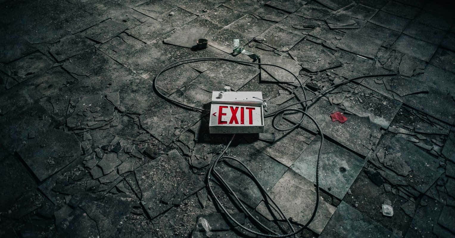 Estranged, exit sign, cracked concrete floor, HD Desktop Wallpaper