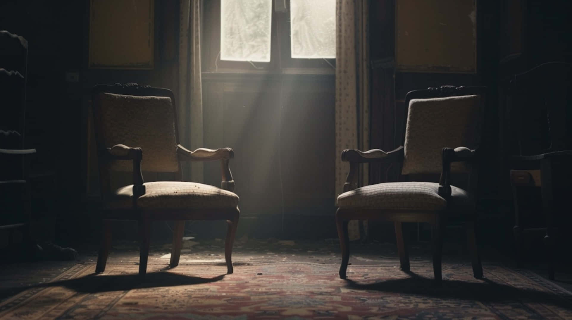Estranged, vintage armchairs, dim room, Full HD Desktop Wallpaper