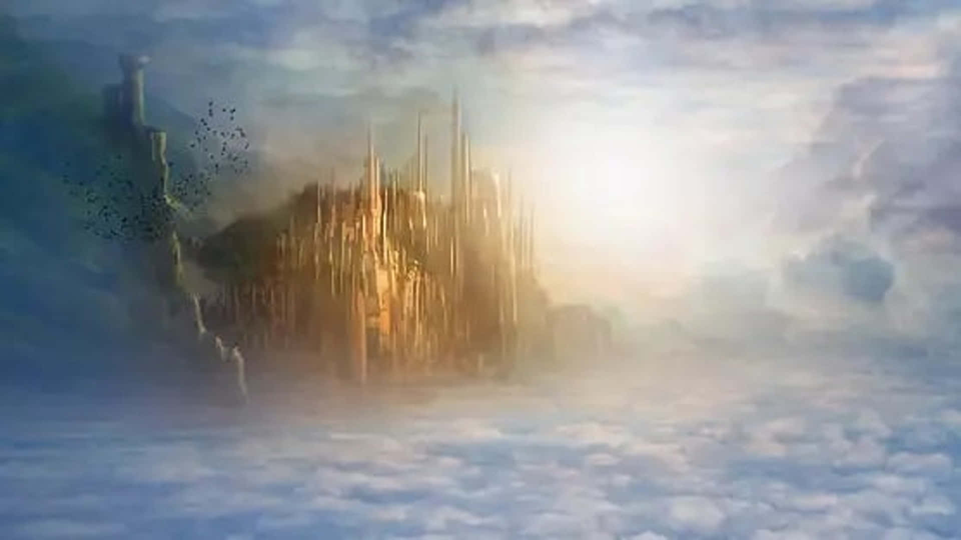 Eternal Life, golden castle, sea of clouds, Full HD Desktop Wallpaper