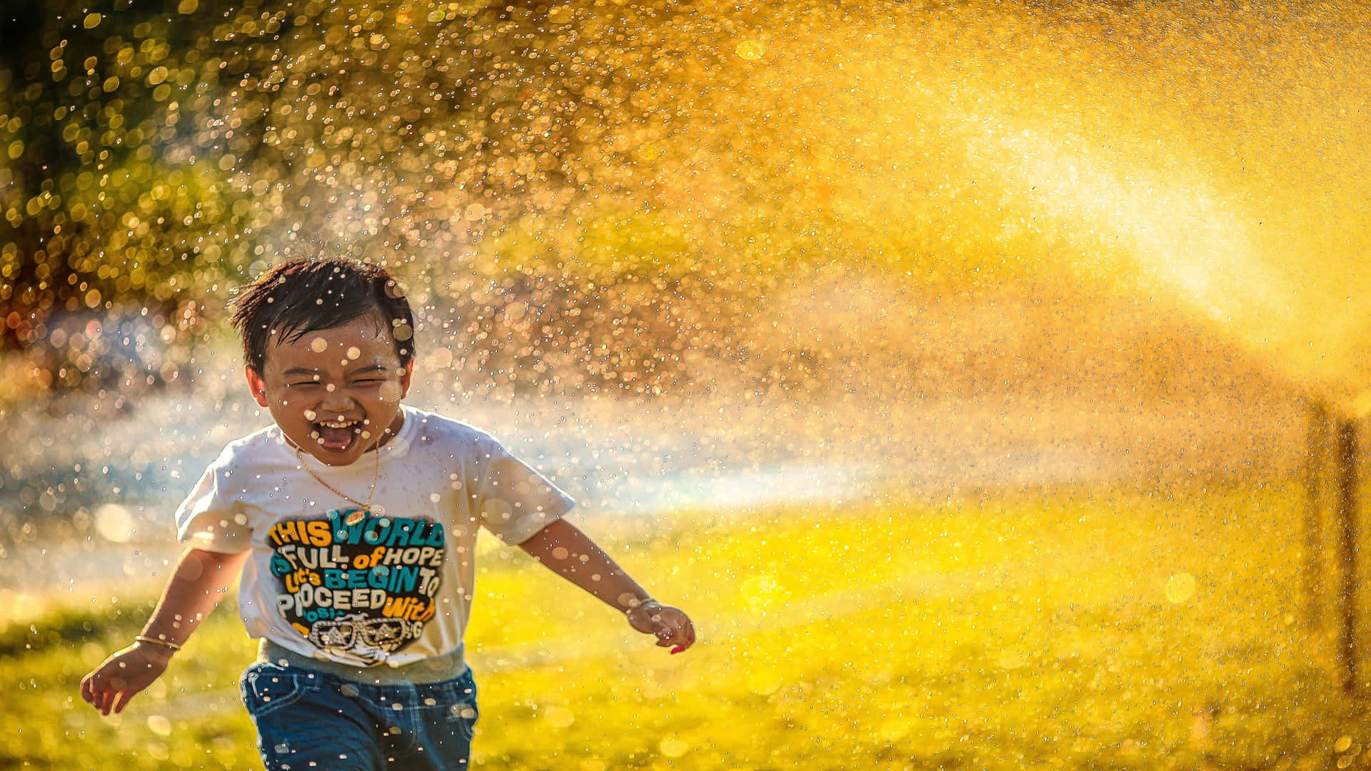 Eternal Life, golden spray of water, garden hose, Full HD Desktop Wallpaper
