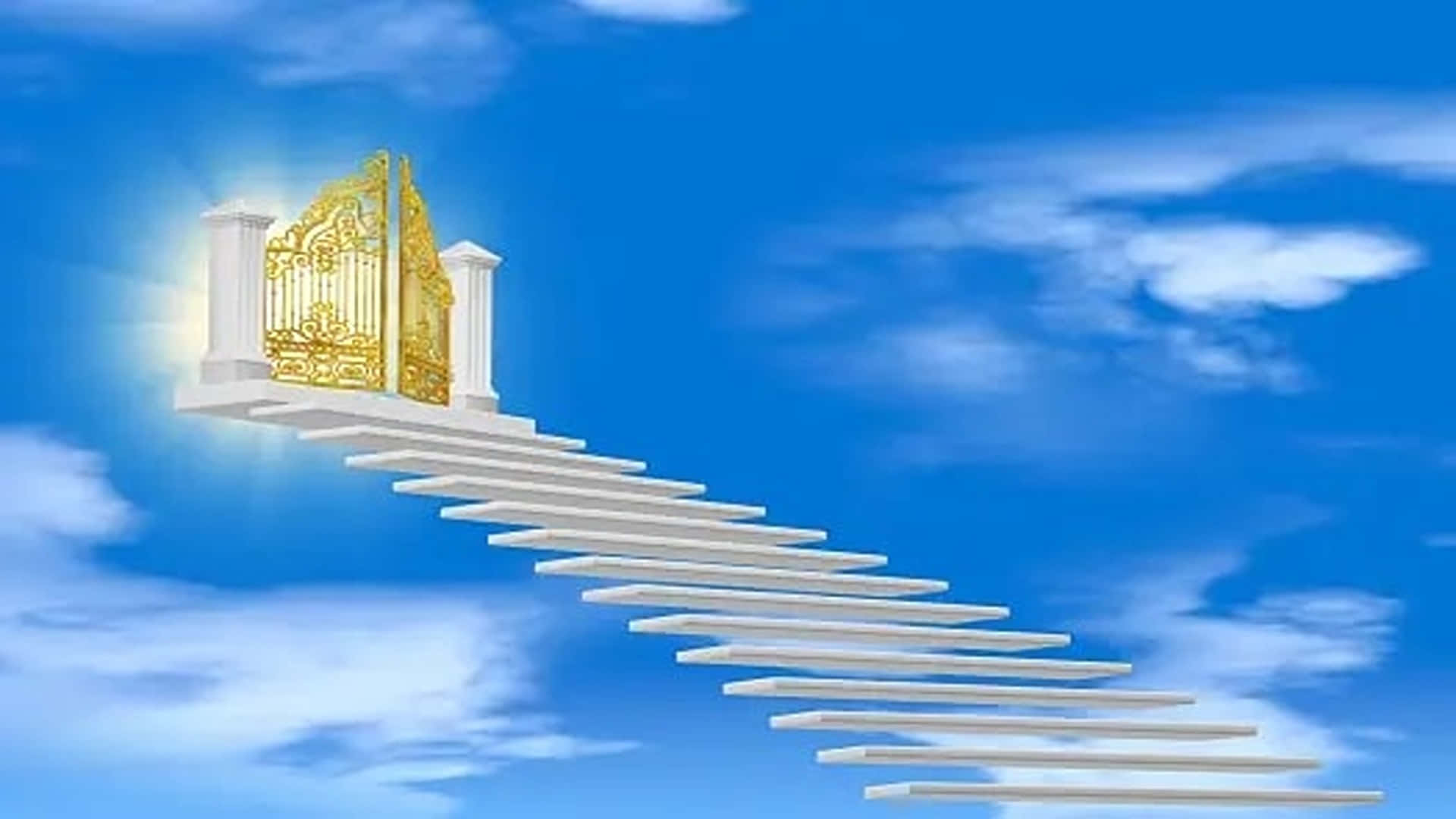 eternal life, golden gate, white staircase, Full HD Desktop Wallpaper