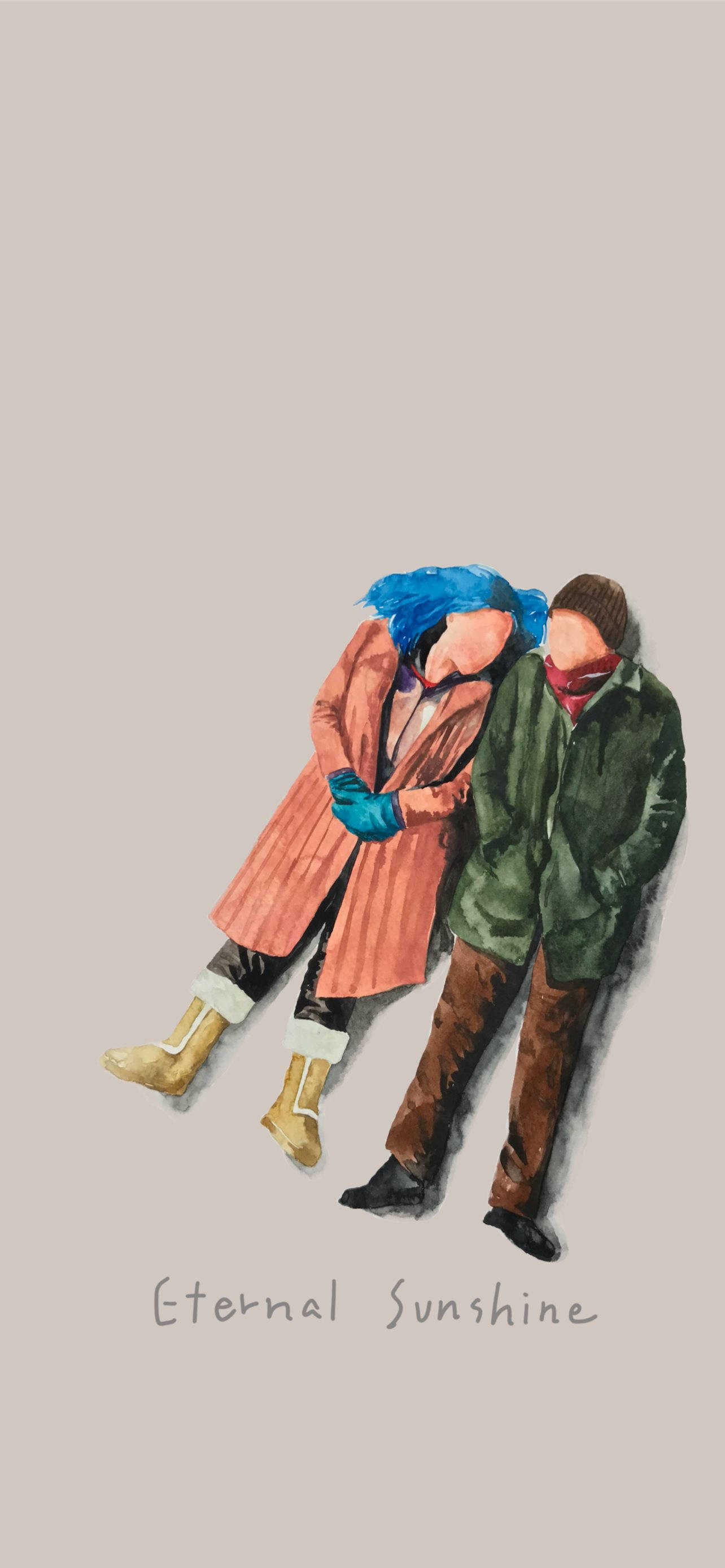 Eternal Sunshine of the Spotless Mind, watercolor art, beige background, 2K Phone Wallpaper