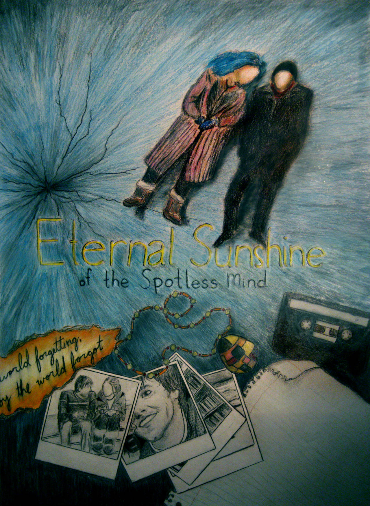 Eternal Sunshine of the Spotless Mind, digital collage poster, swirling blue background, HD Phone Wallpaper