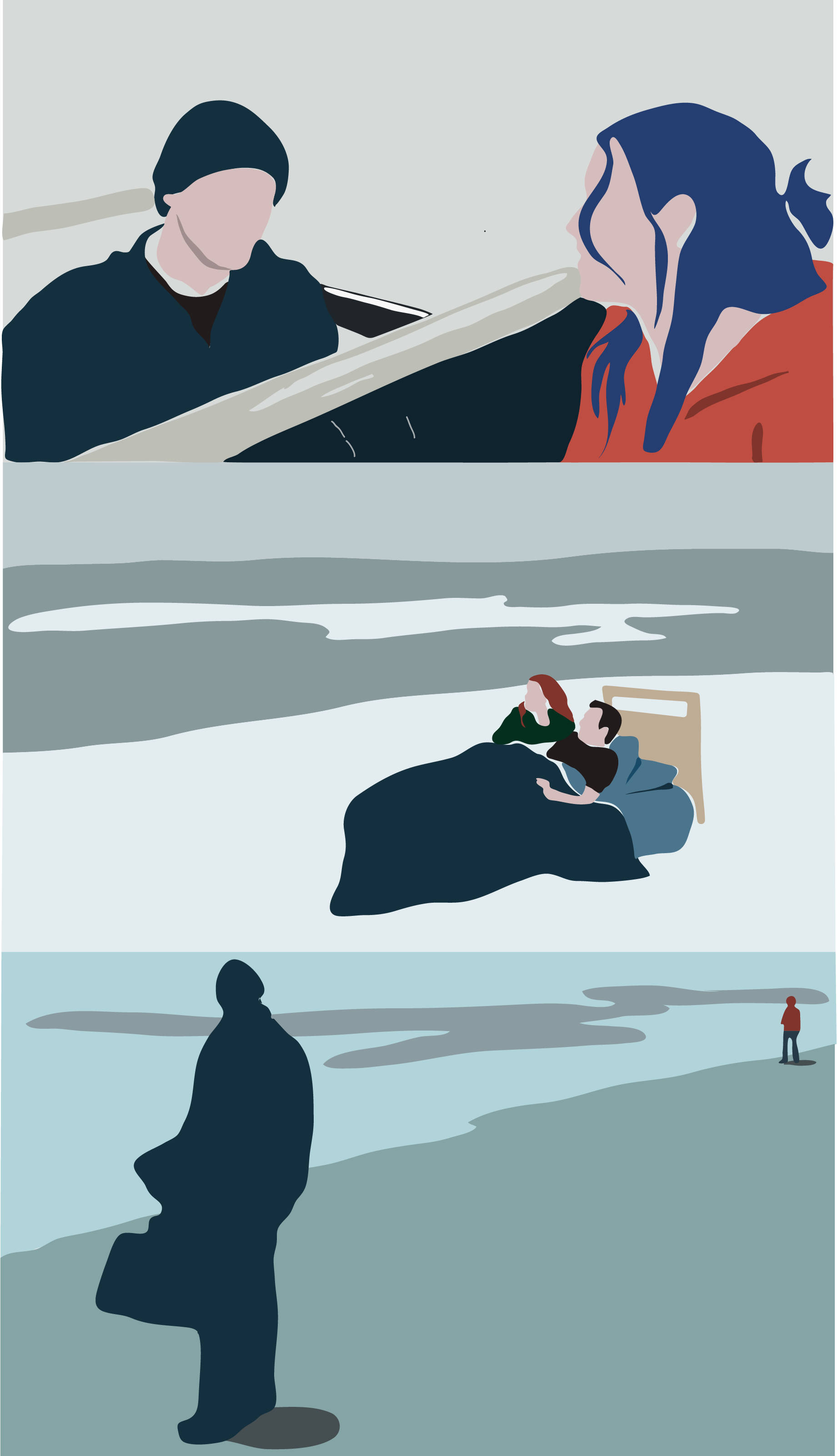 Eternal Sunshine of the Spotless Mind, vector art, stylized illustrated panels, 2K Phone Wallpaper