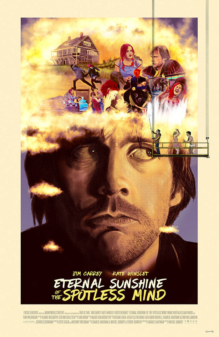 Eternal Sunshine of the Spotless Mind, surreal scenes of love and memory, warm golden light, SD Phone Wallpaper