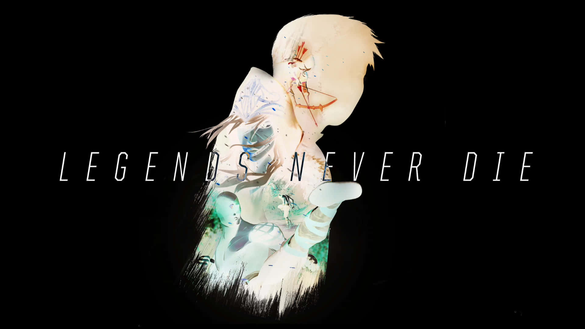 legends never die, stylized anime character, glowing green and white hues, Full HD Desktop Wallpaper