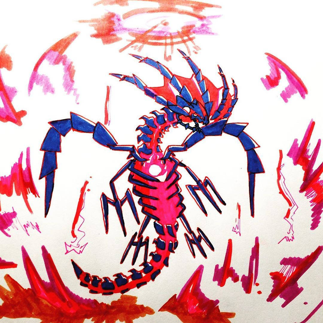 Eternatus, red marker, blue and pink segments, SD Desktop Wallpaper