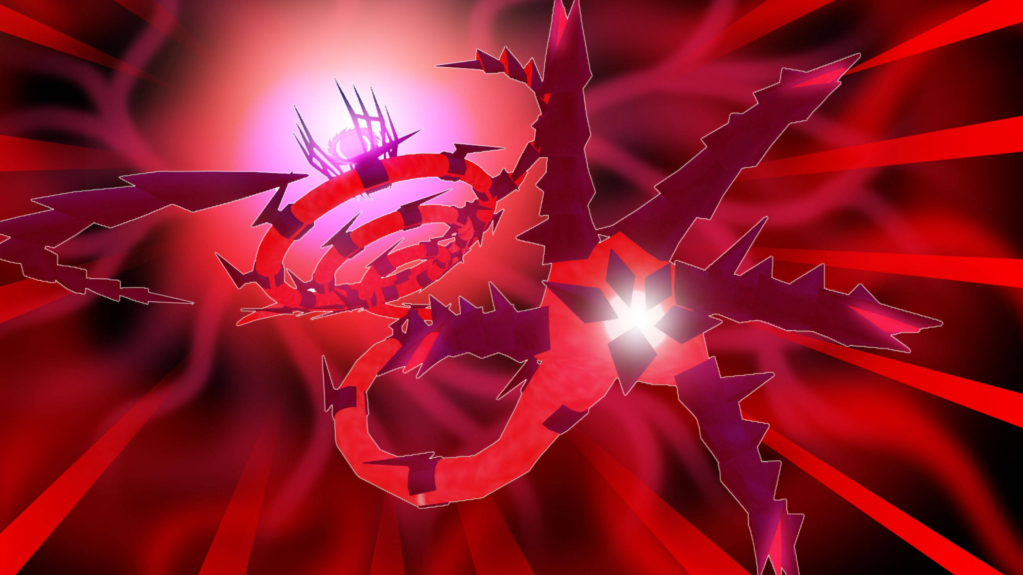 Glowing Red Eternatus, red dragon, jagged spikes, 2K Desktop Wallpaper