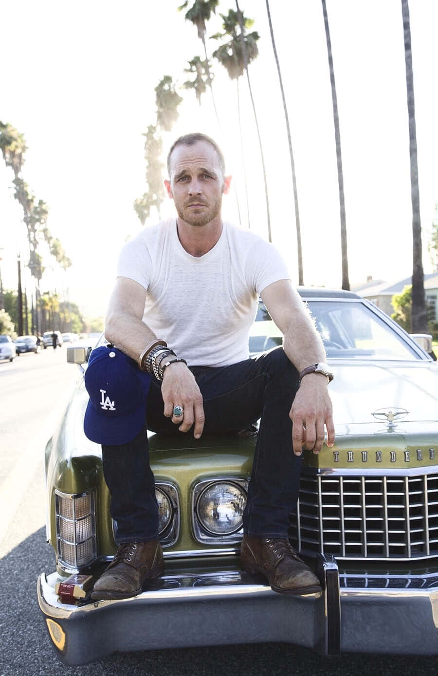 Ethan Embry, vintage green Thunderbird, white tee, HD Phone Wallpaper