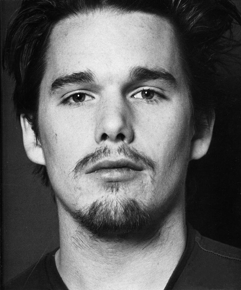 Ethan Hawke, black and white portrait, goatee, SD Phone Wallpaper