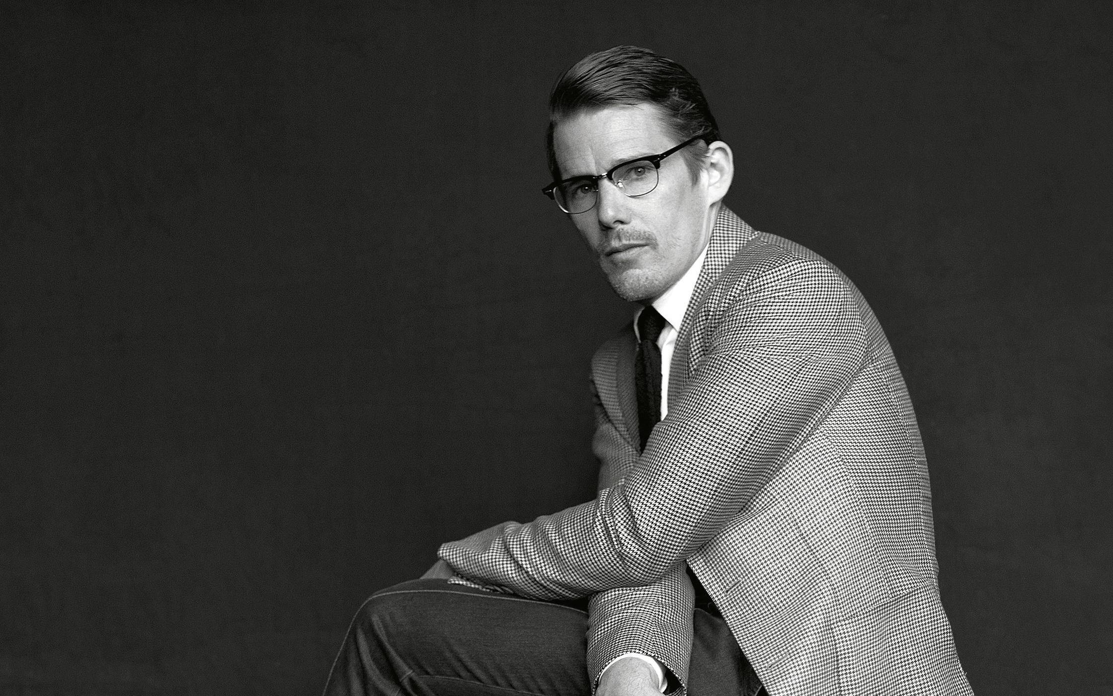 Ethan Hawke, black and white photography, glasses, Full HD Desktop Wallpaper