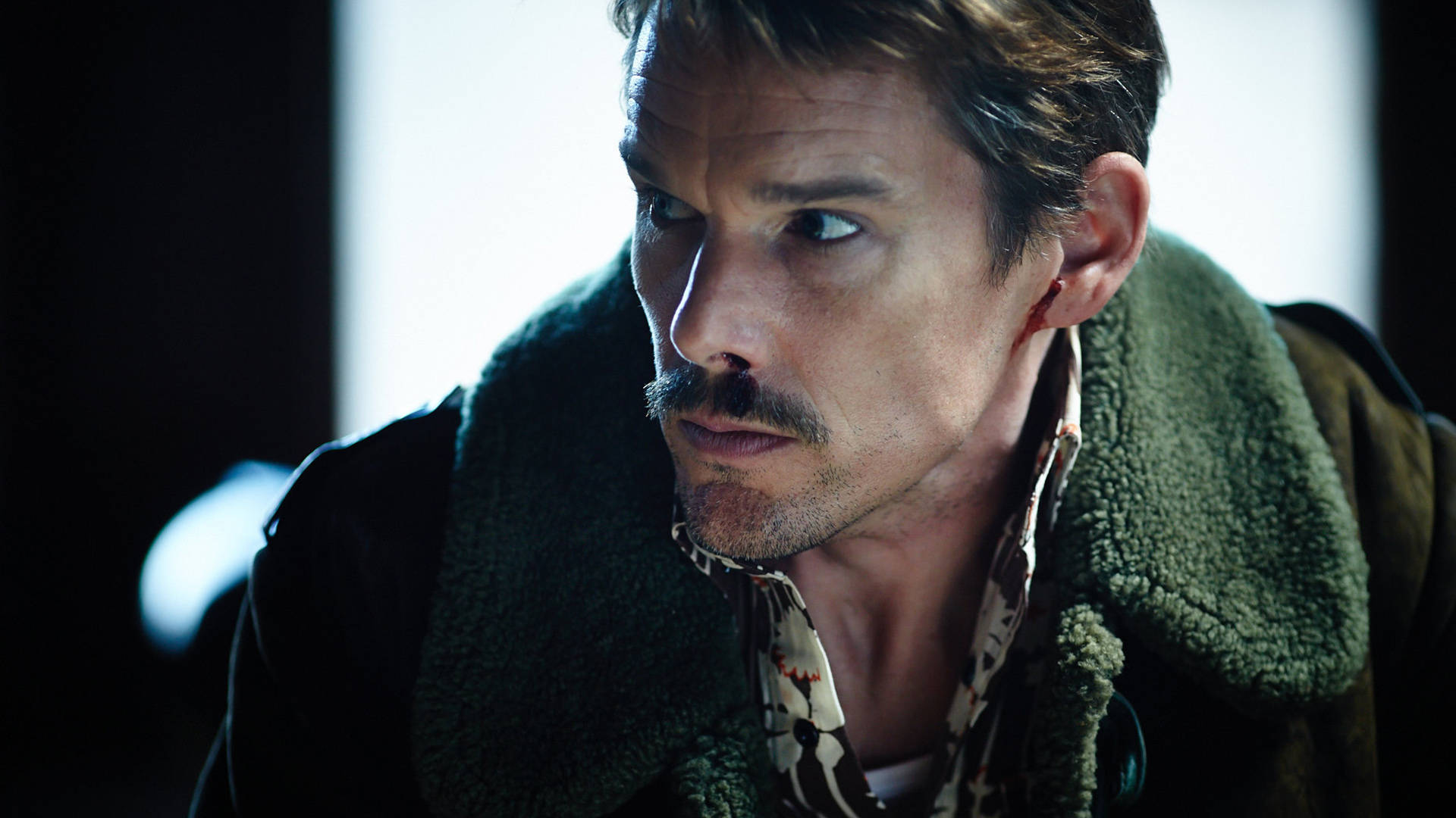Ethan Hawke, mustache, bloodied ear, Full HD Desktop Wallpaper