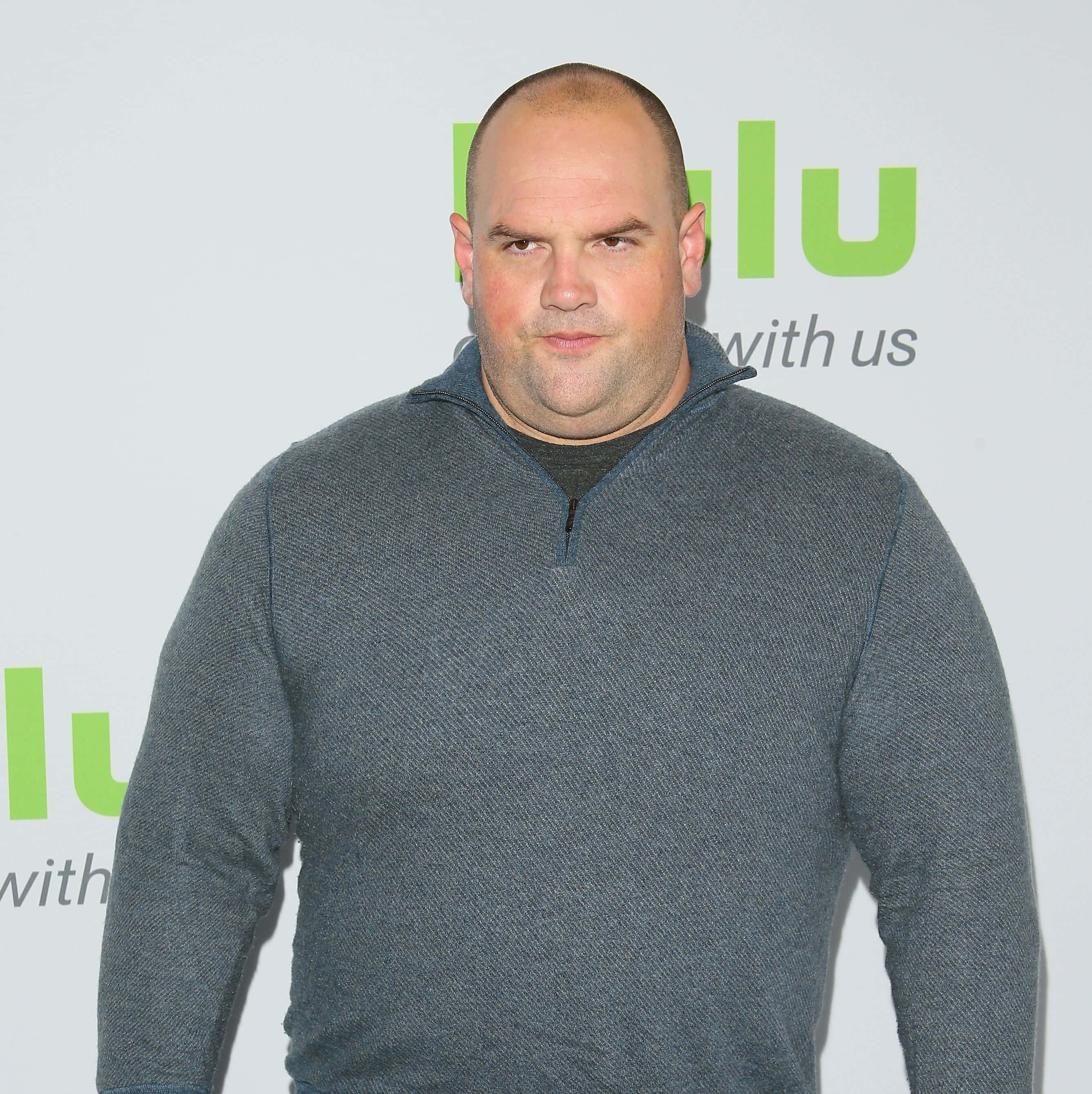 Ethan Suplee, gray zip-neck sweater, white backdrop, 2K Phone Wallpaper