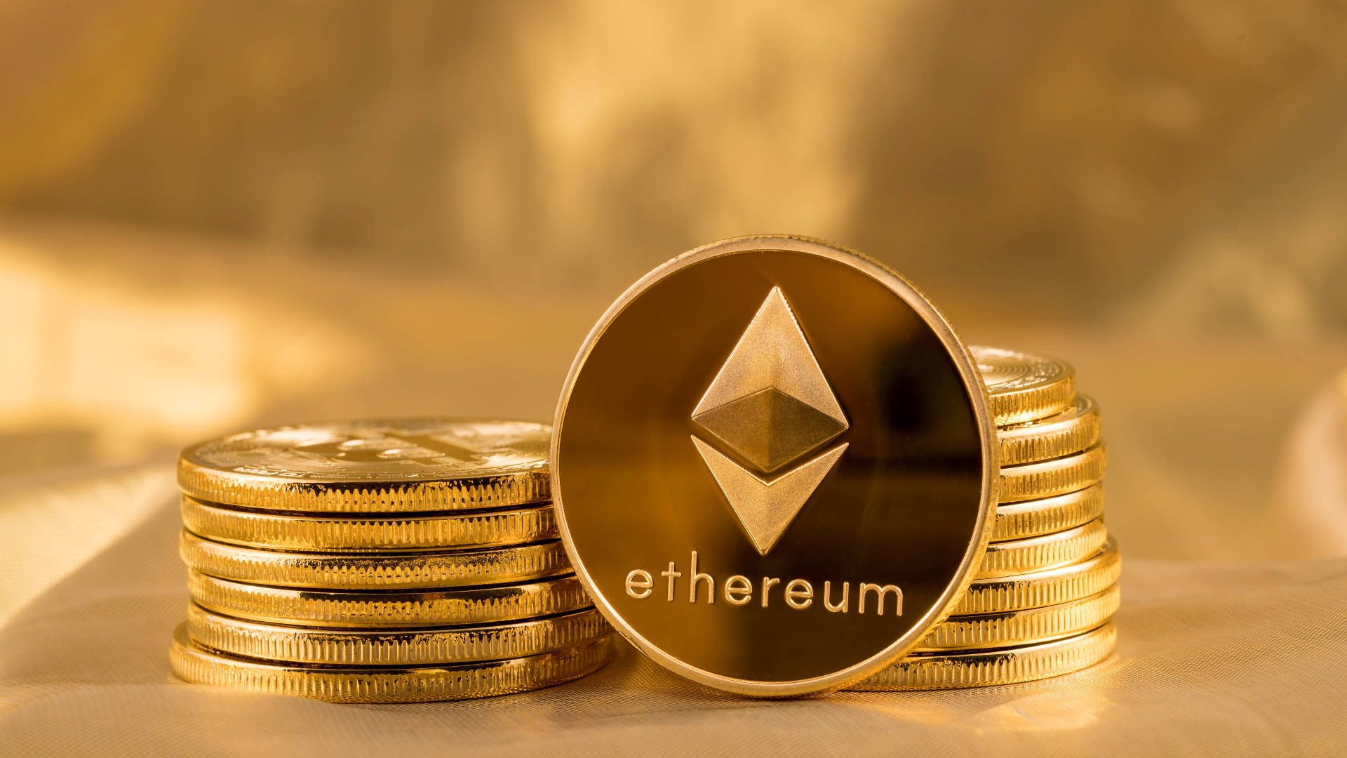 Ethereum, pure gold coins, gleaming gold, Full HD Desktop Wallpaper