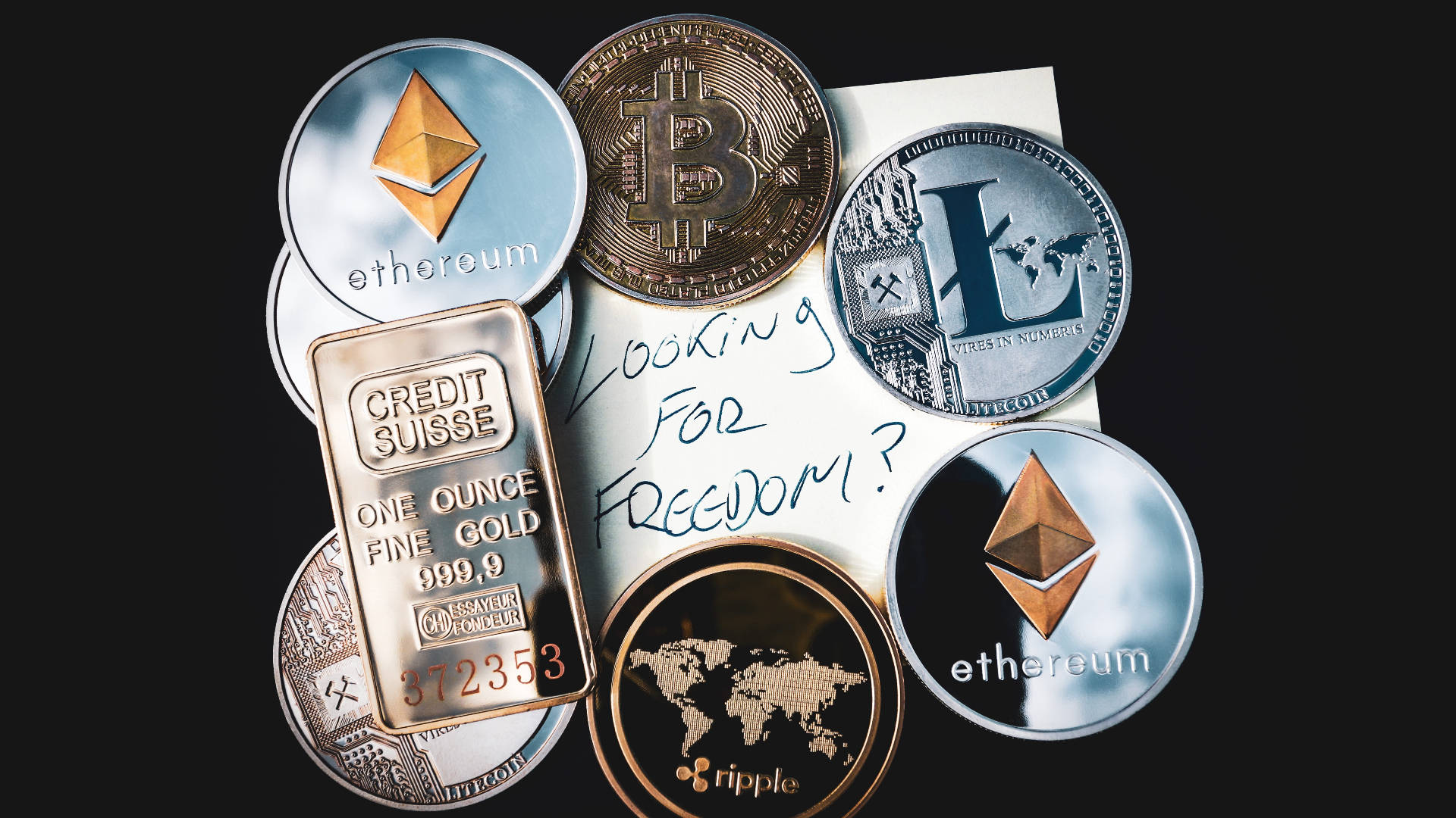 Ethereum, financial freedom, physical cryptocurrency coins, Full HD Desktop Wallpaper