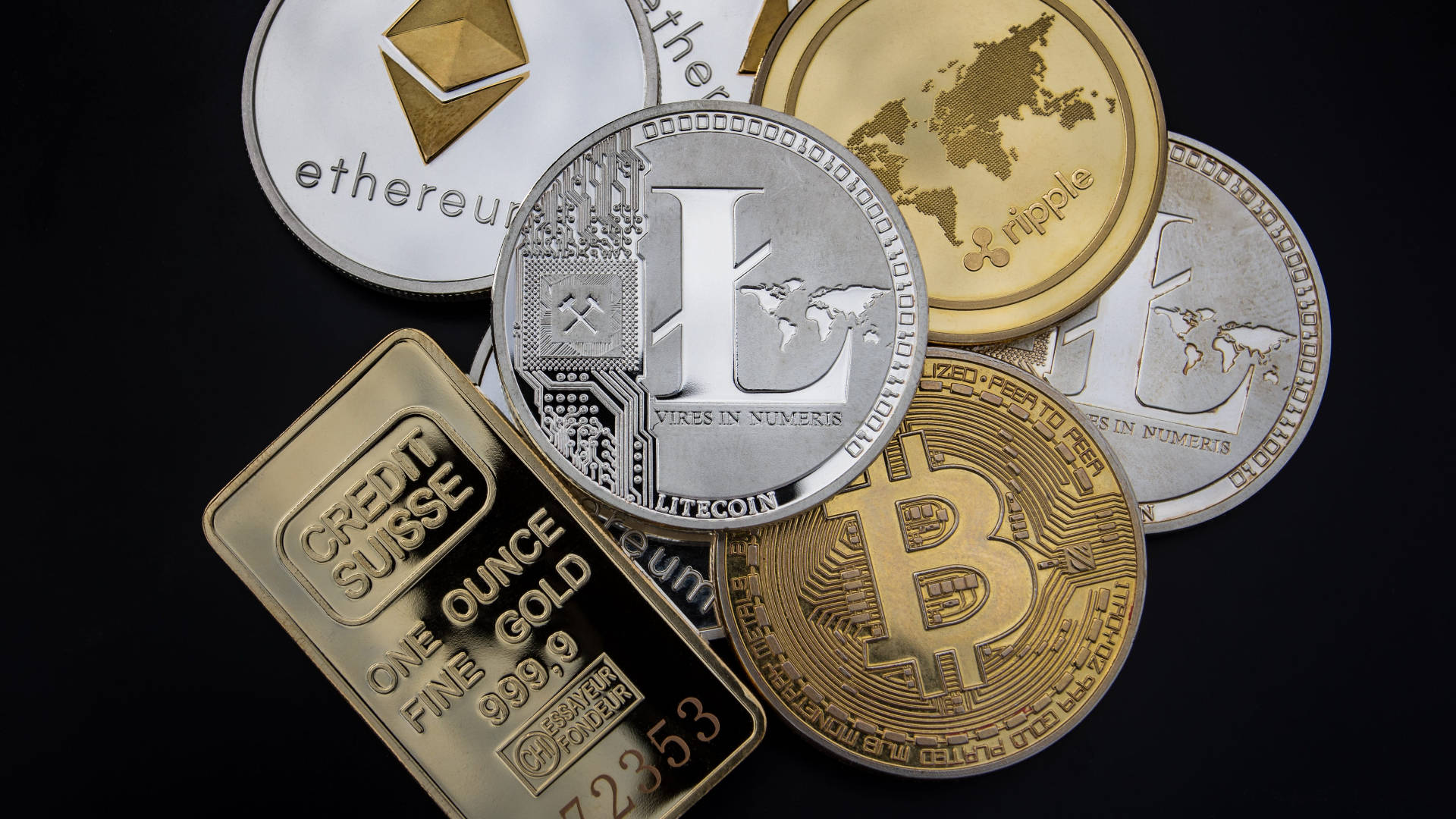 Ethereum, cryptocurrency coins, gold bar, Full HD Desktop Wallpaper