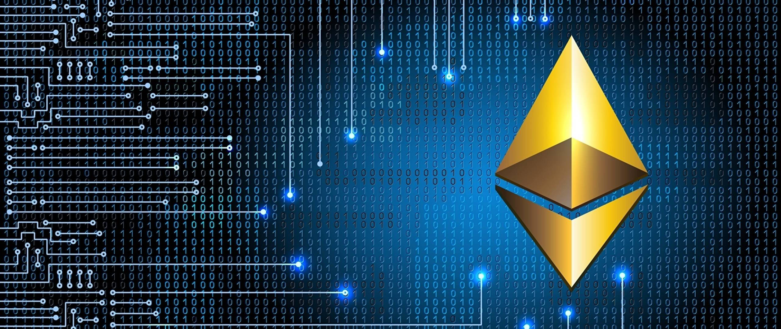 Ethereum, gold, glowing, 2K Desktop Wallpaper