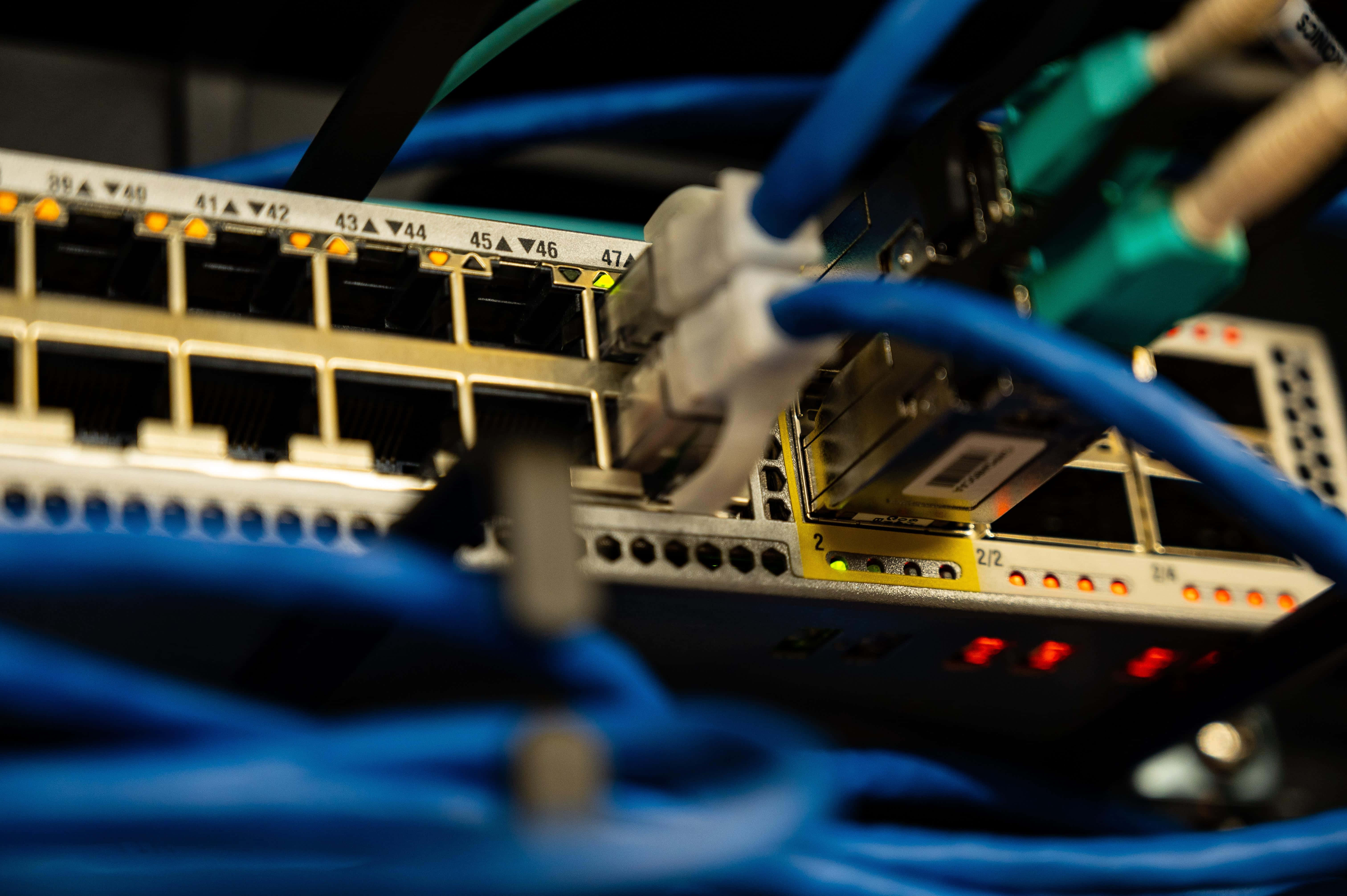 Ethernet, network switch, blue ethernet cables, 5K Desktop Wallpaper