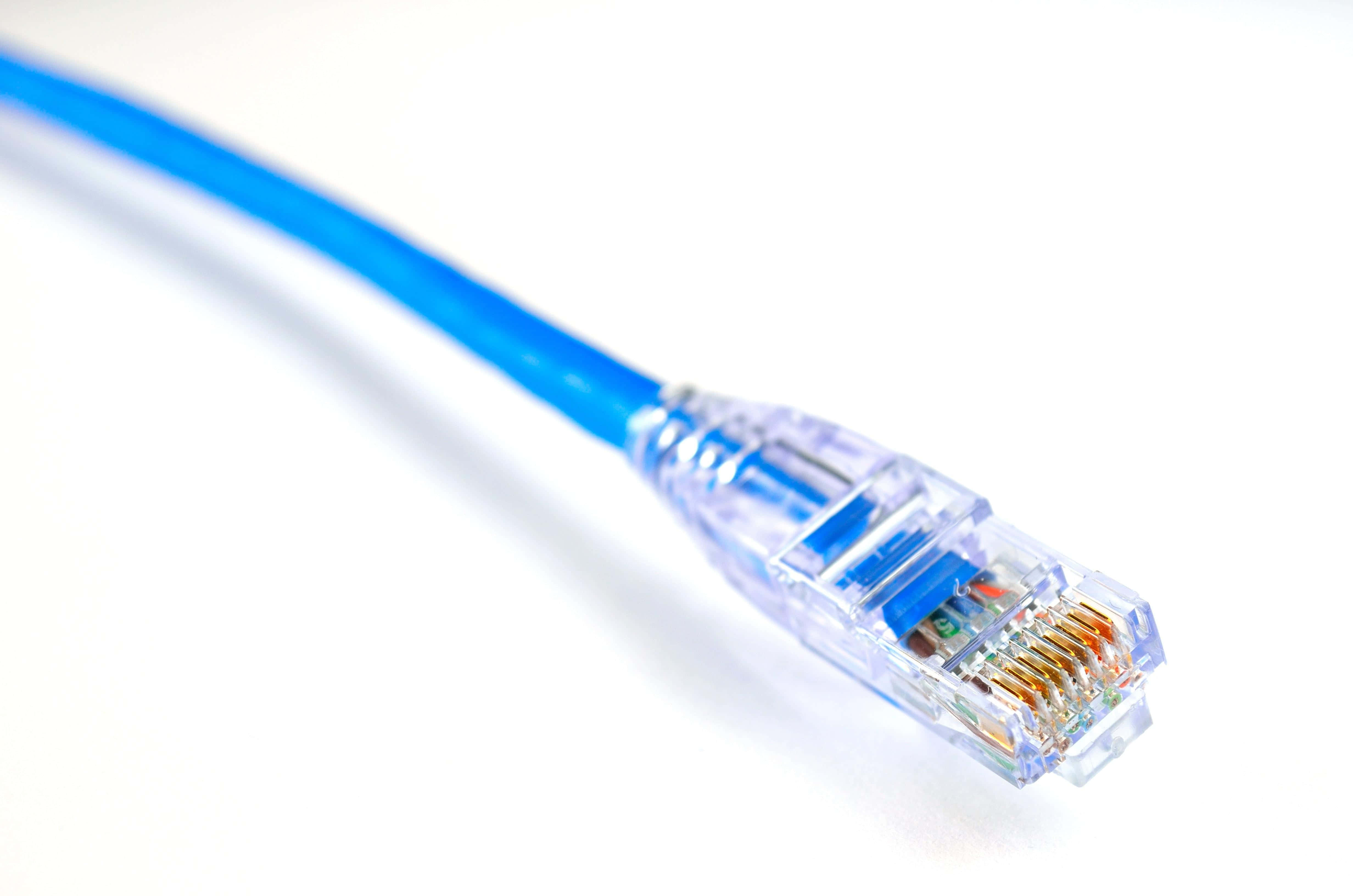 Ethernet, blue ethernet cable, clear connector, 4K Desktop Wallpaper