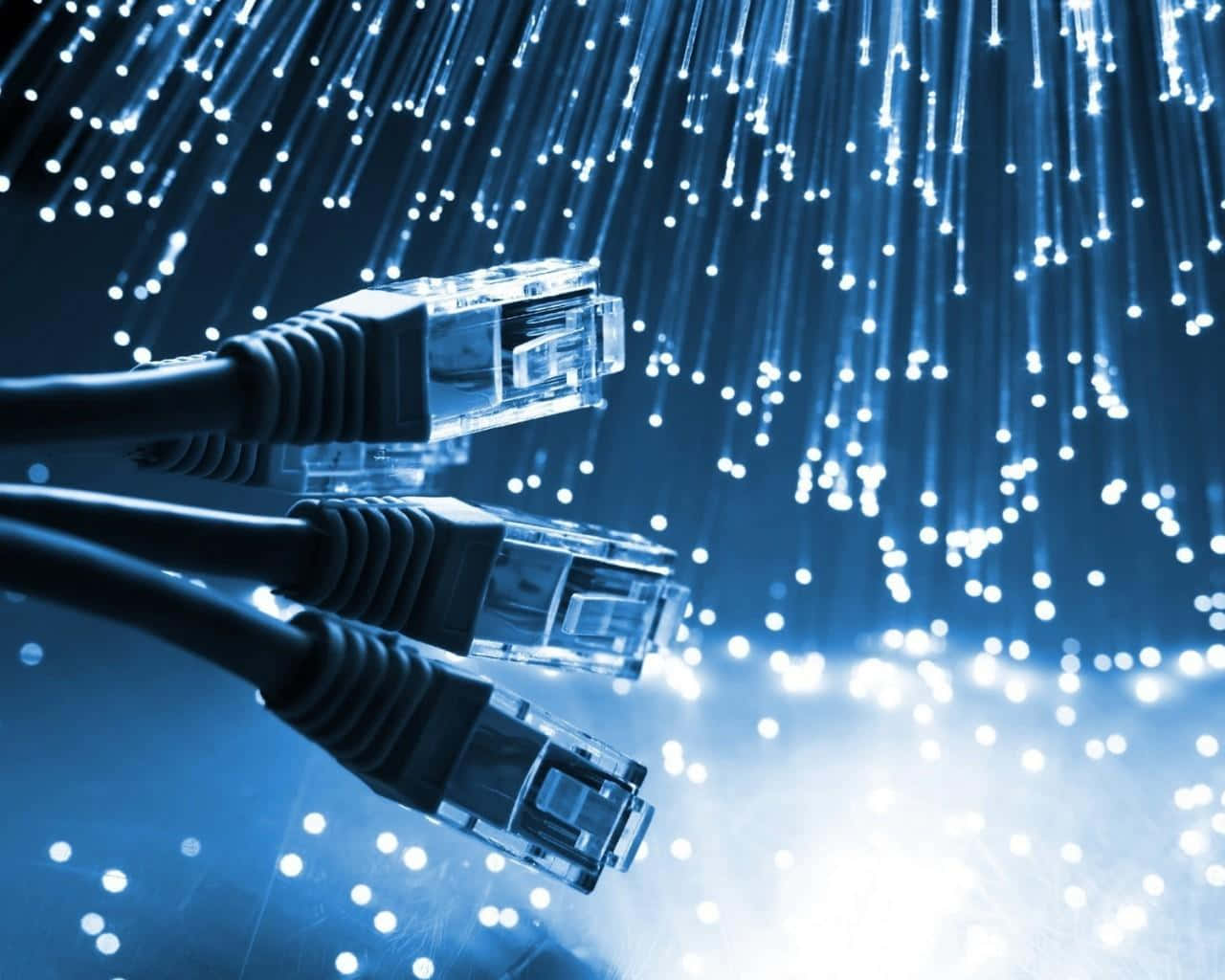 Ethernet, glowing blue fiber optic background, sparkling light particles, HD Desktop Wallpaper