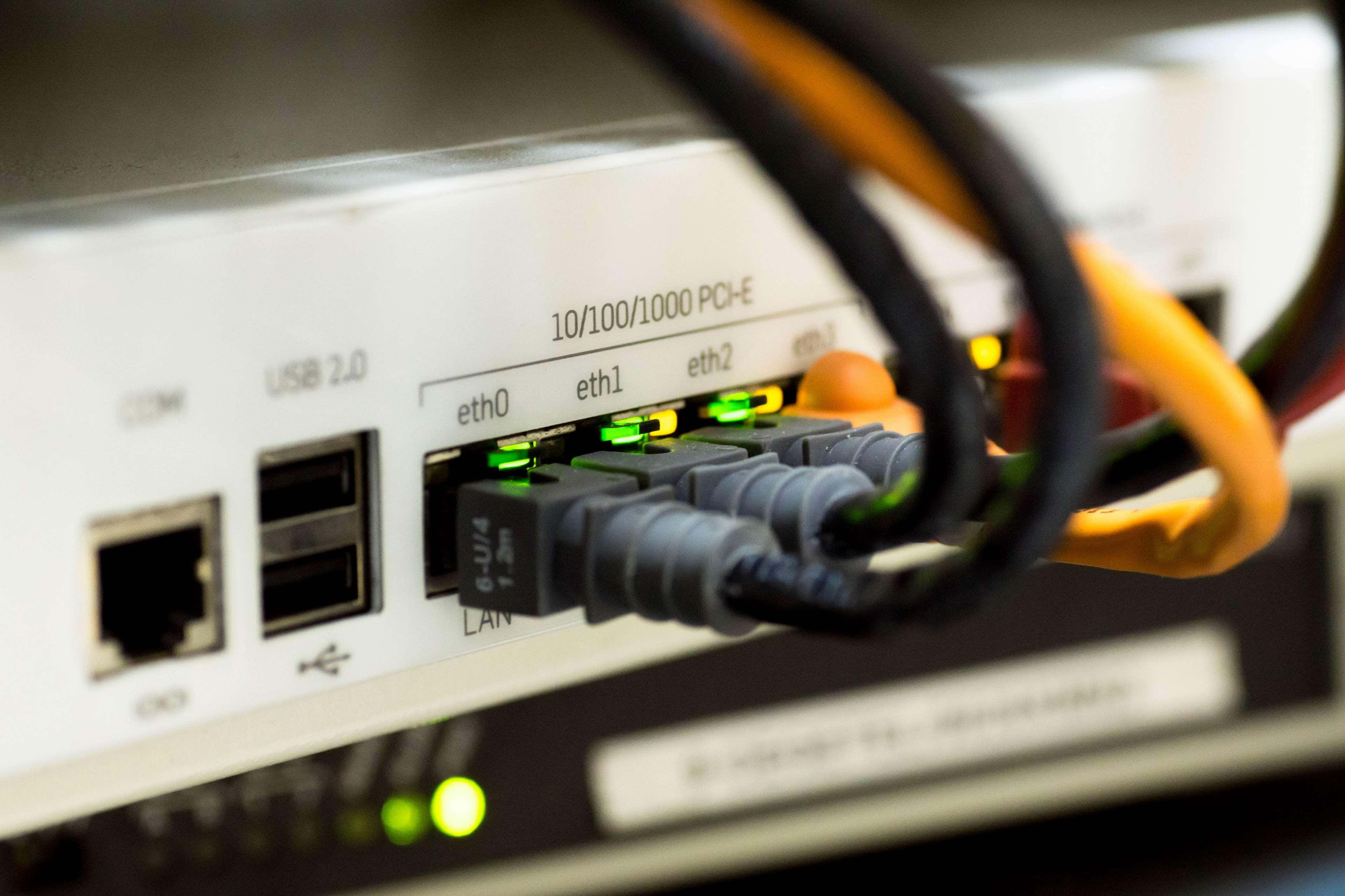 Ethernet, server rack, glowing green ethernet ports, 4K Desktop Wallpaper