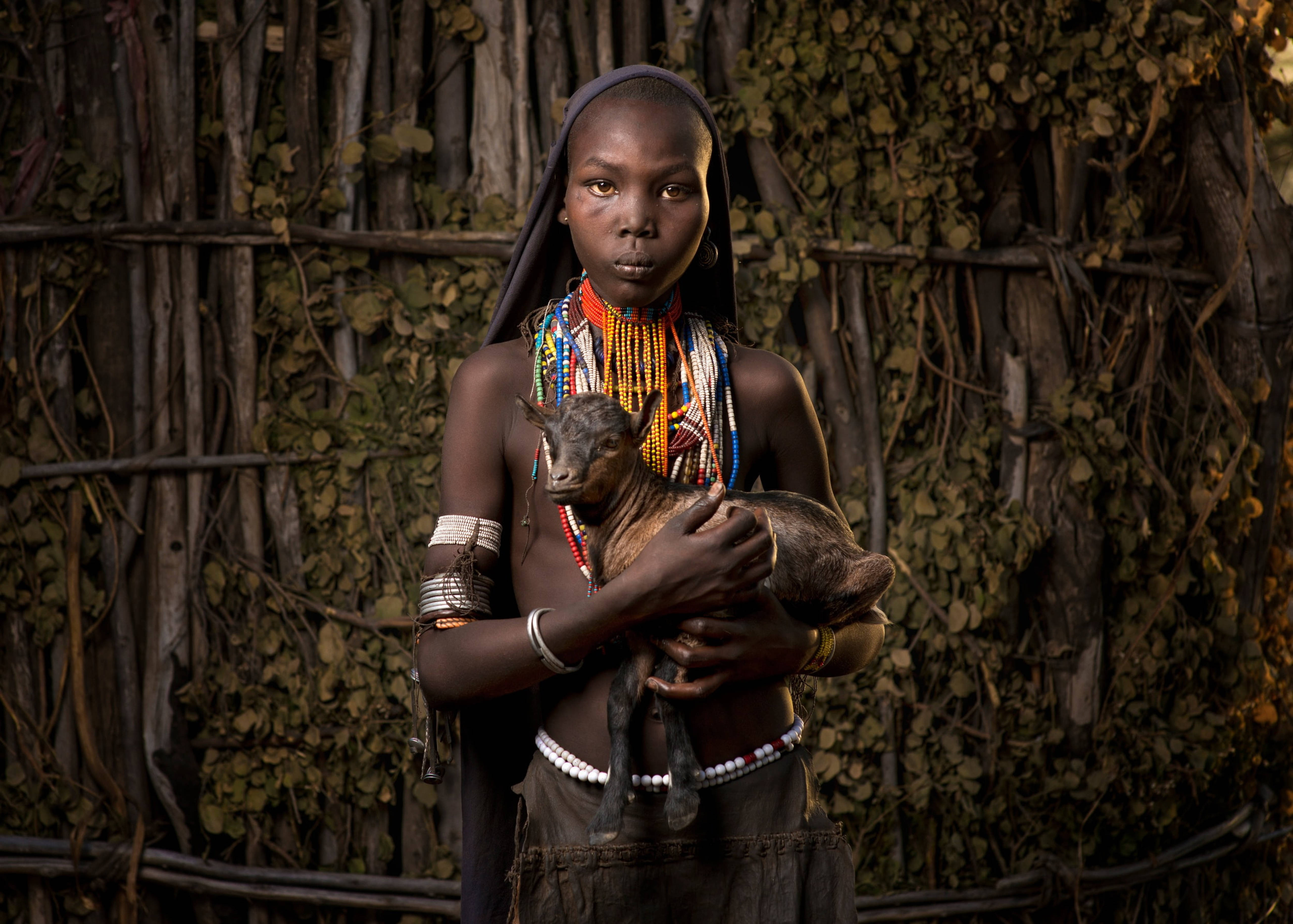 Ethiopia, girl, goat, 5K Desktop Wallpaper