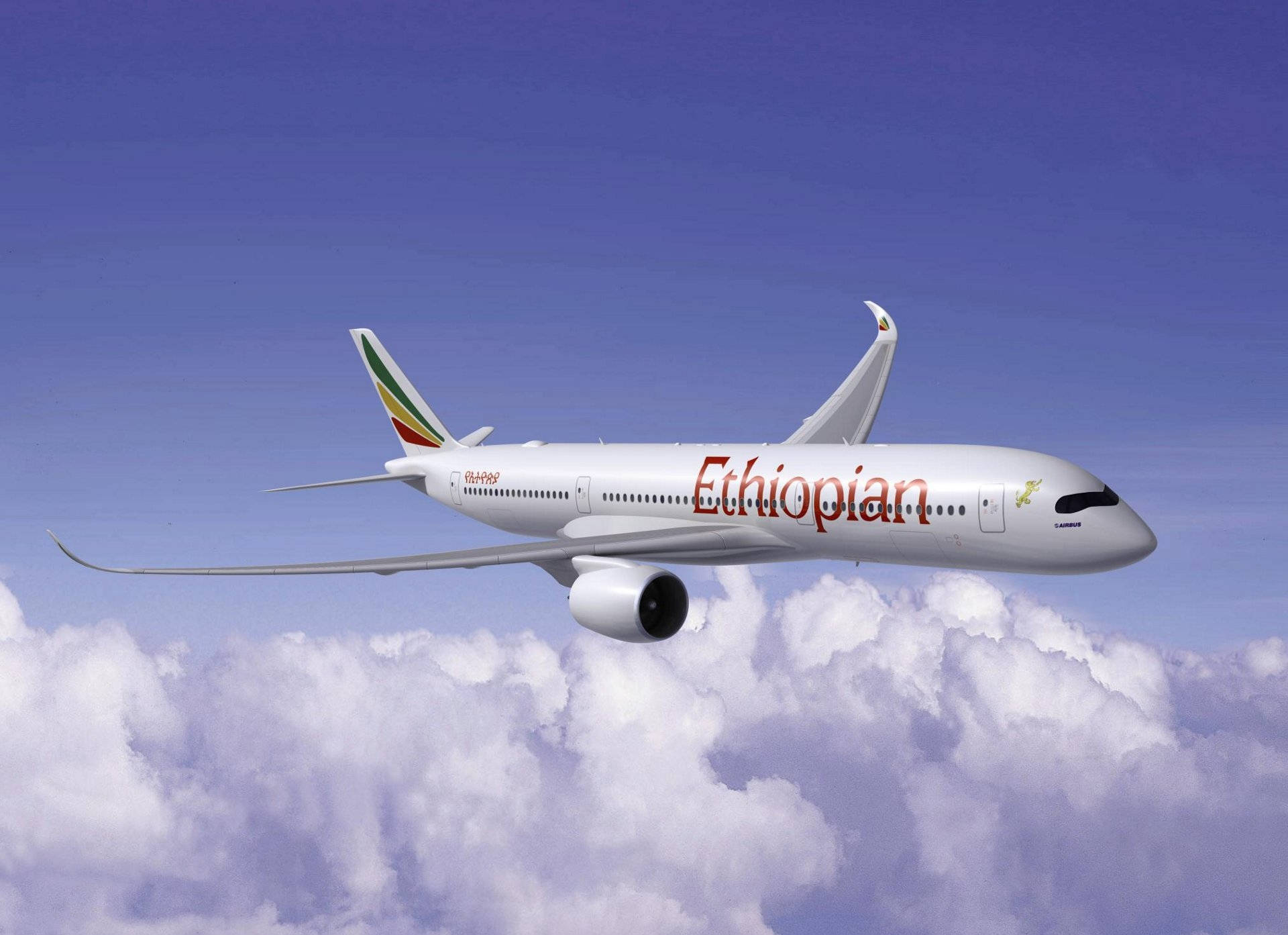 Ethiopian Airlines, airplane, fluffy white clouds, Full HD Desktop Wallpaper