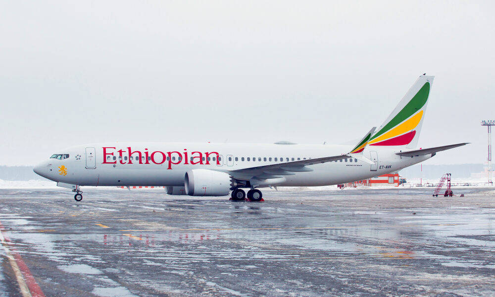 Ethiopian Airlines, airplane, wet snowy tarmac, SD Desktop Wallpaper