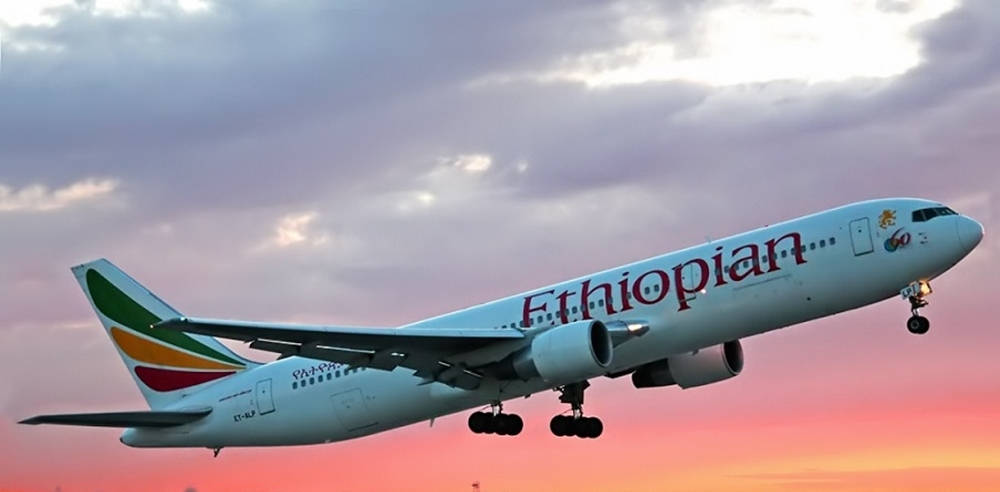 Ethiopian Airlines, plane, sunset sky, SD Desktop Wallpaper