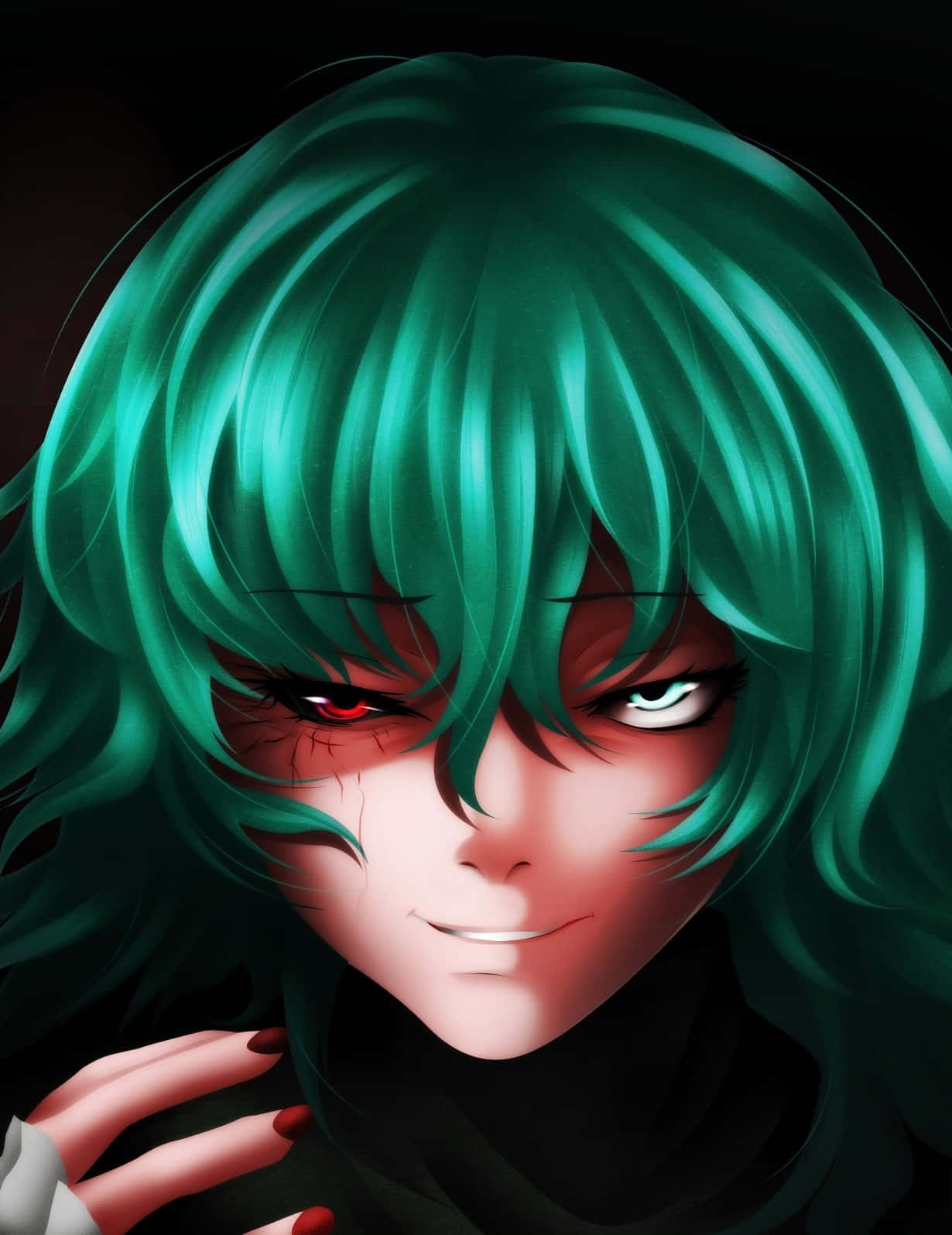Eto Yoshimura, vibrant green hair, mismatched red and blue eyes, HD Phone Wallpaper