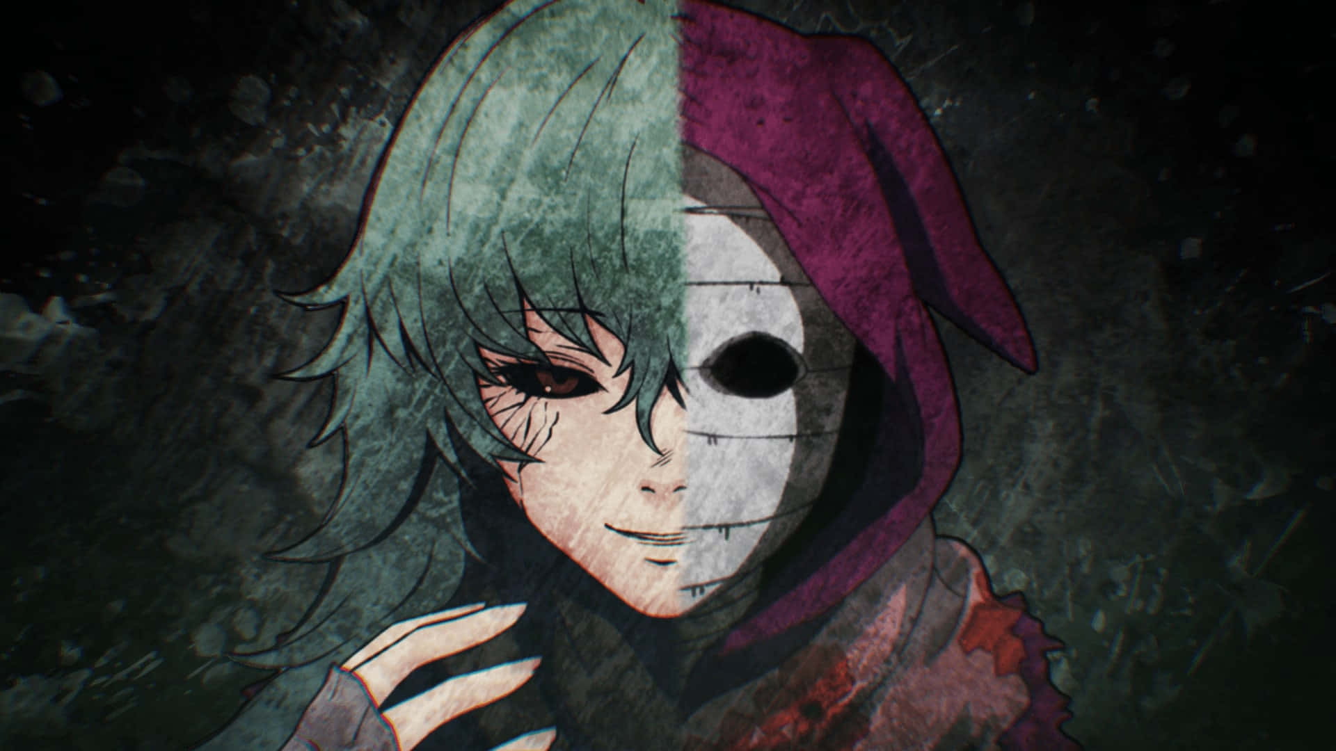 Eto Yoshimura, purple hood, half face exposed, Full HD Desktop Wallpaper