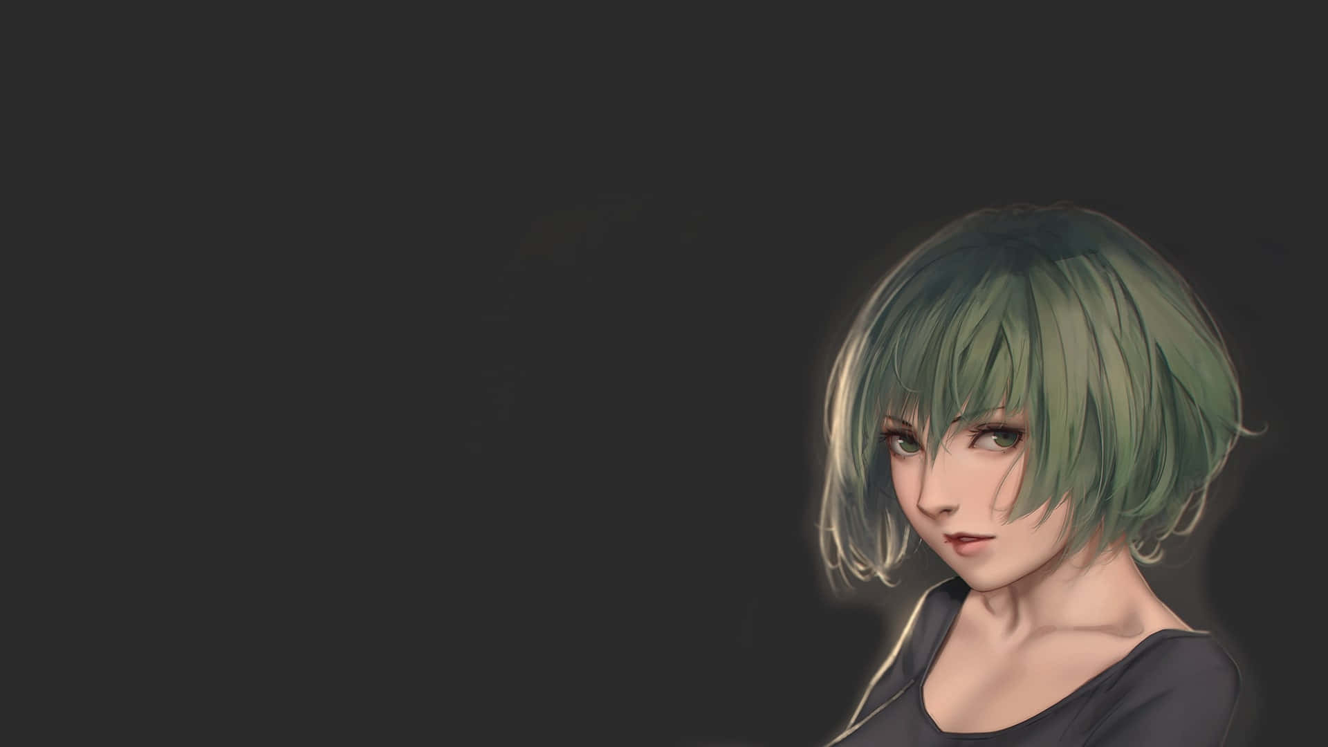 Eto Yoshimura, short green hair, stylized anime girl, Full HD Desktop Wallpaper