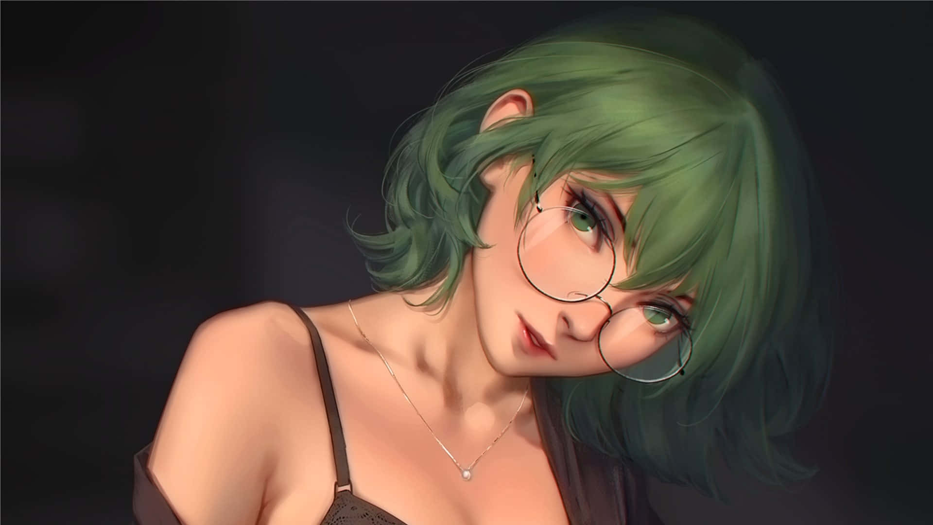 Eto Yoshimura, vibrant green hair, round glasses, Full HD Desktop Wallpaper