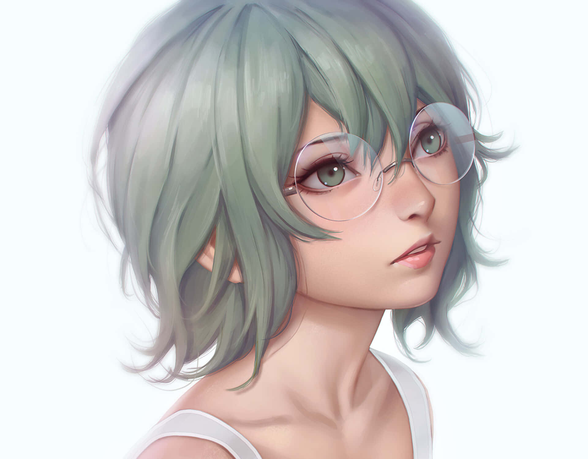Eto Yoshimura, mint green hair, round glasses, Full HD Desktop Wallpaper