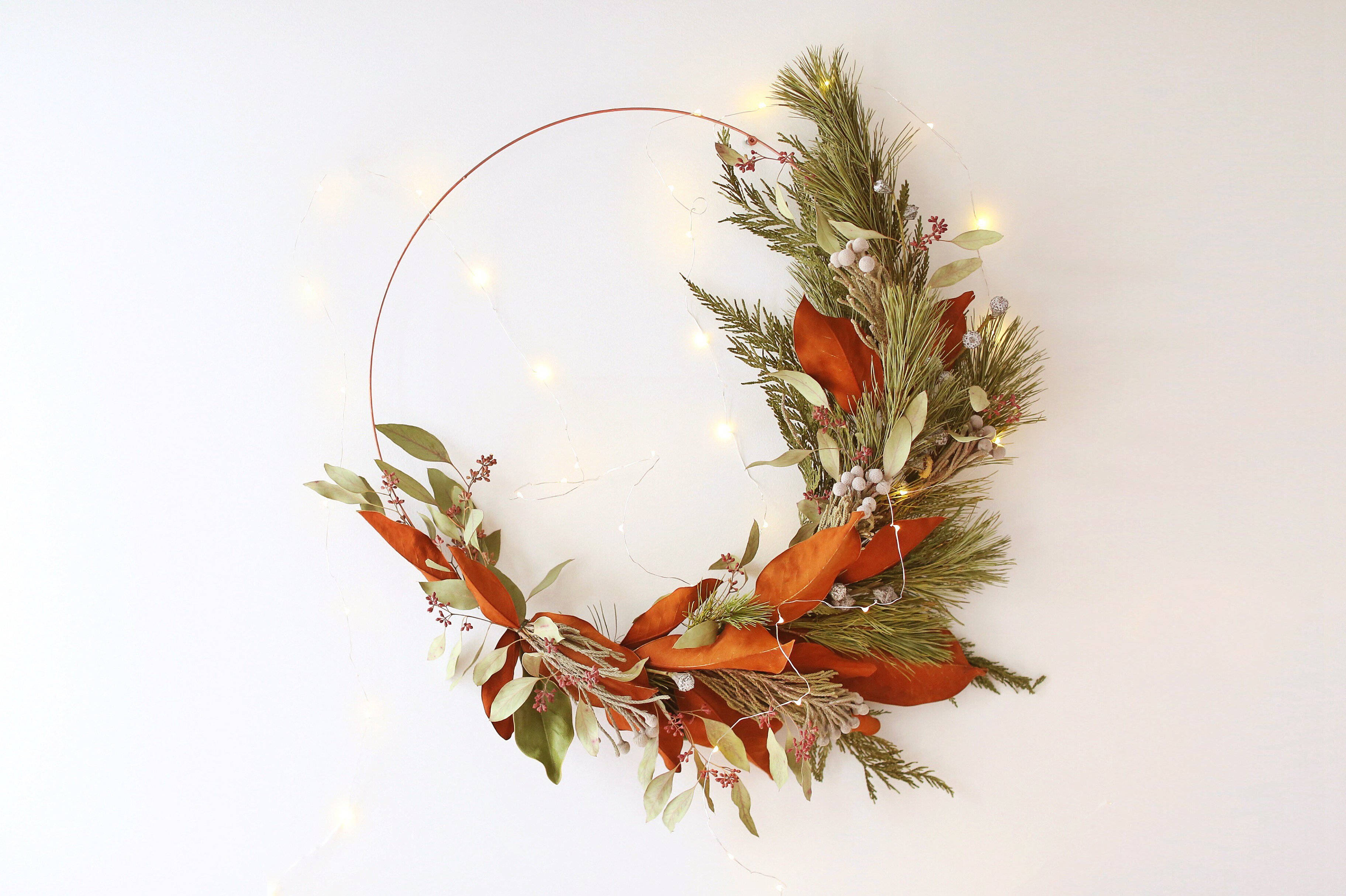 Christmas Eucalyptus Wreath, greenery, orange ribbon, 2K Desktop Wallpaper