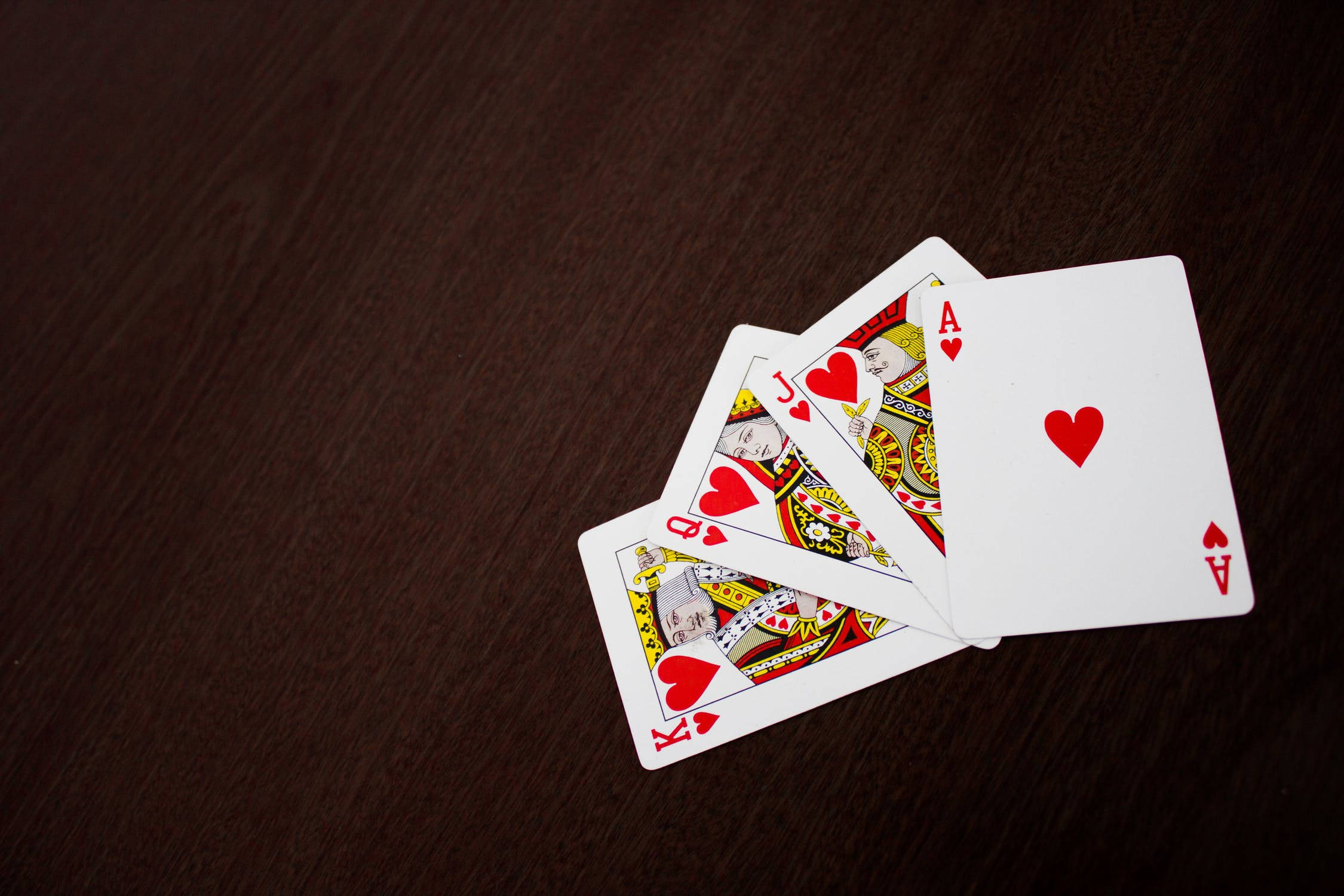 heart suit playing cards, euchre, dark wooden surface, Full HD Desktop Wallpaper