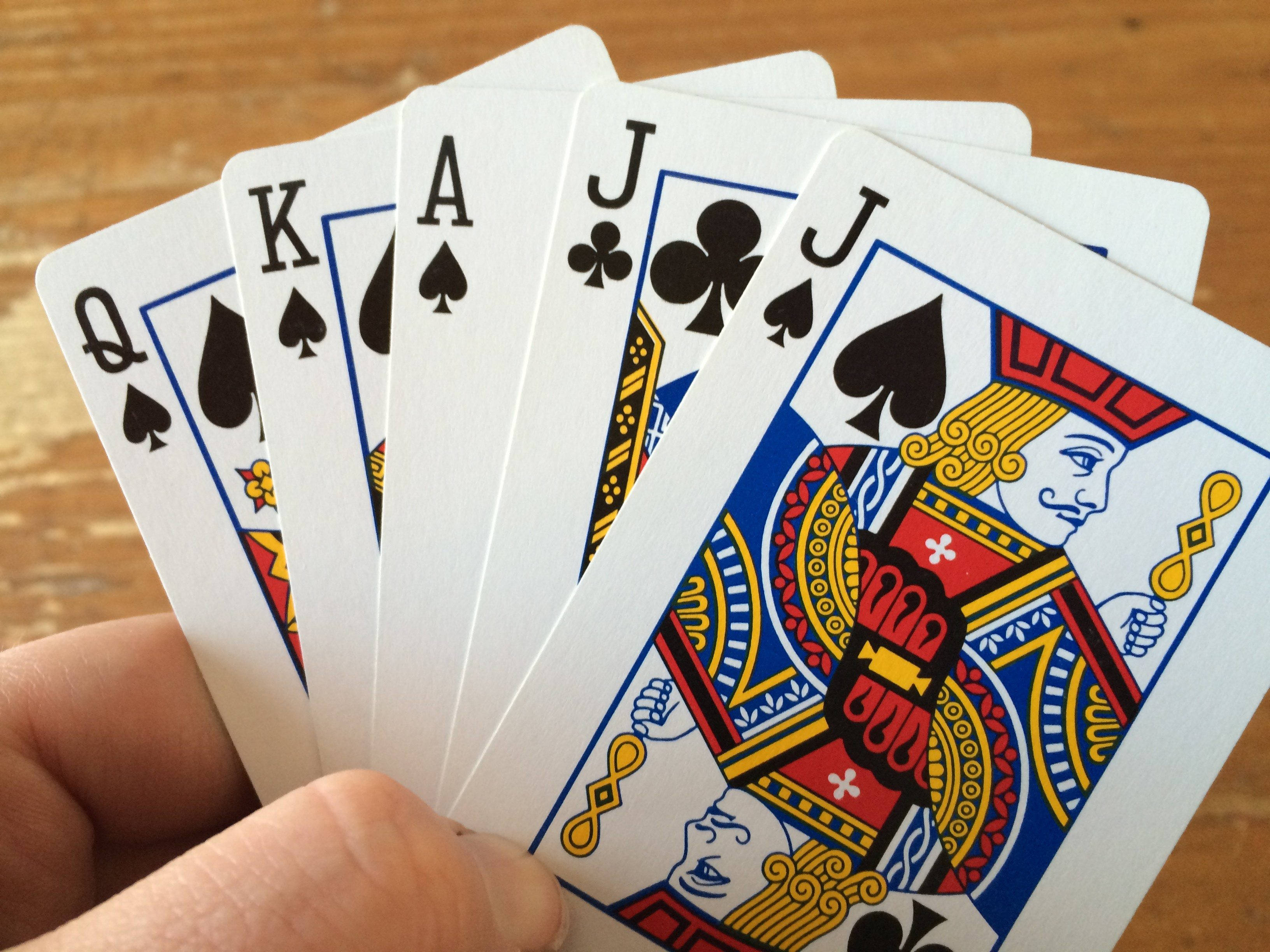 hand, five euchre playing cards, royal flush playing cards, 2K Desktop Wallpaper