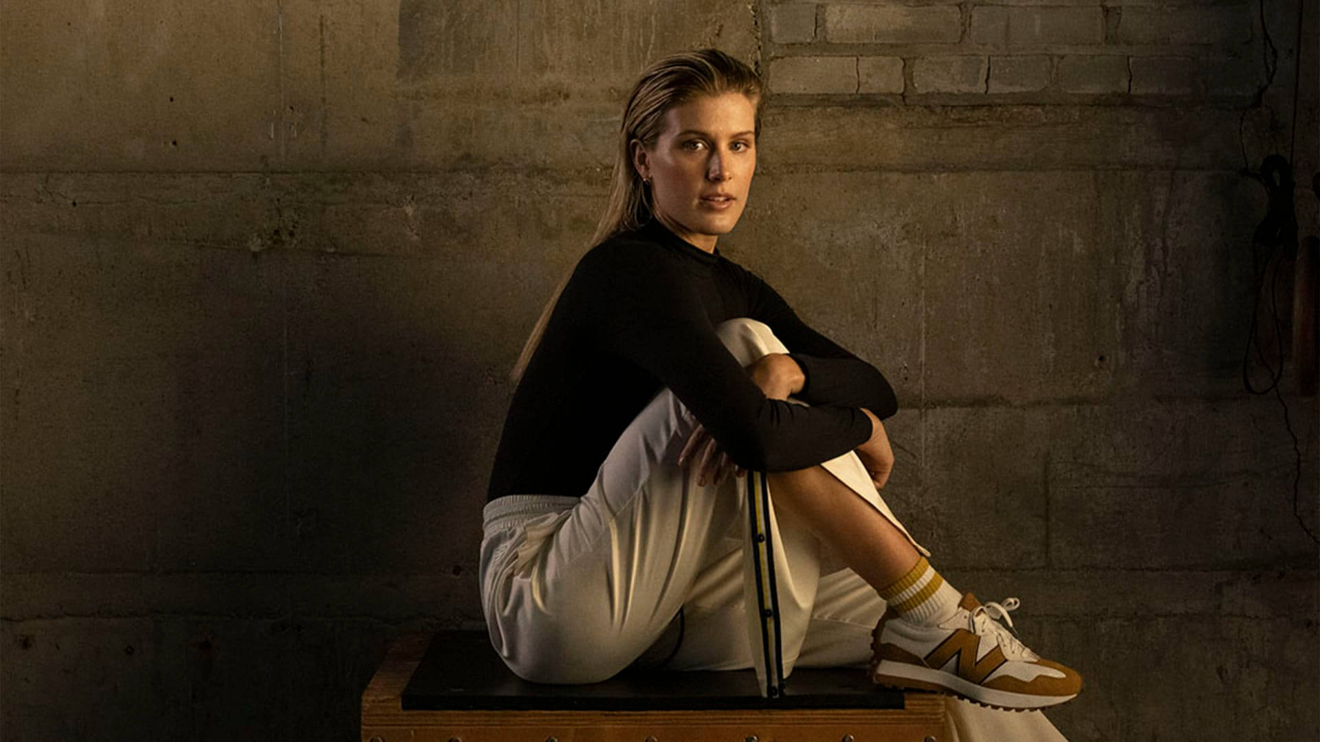 Eugenie Bouchard, black top, white pants, Full HD Desktop Wallpaper