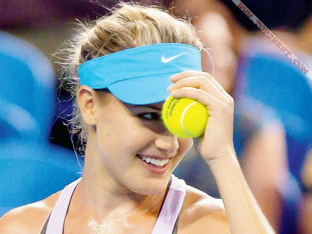 Eugenie Bouchard, blue visor, yellow ball, SD Desktop Wallpaper