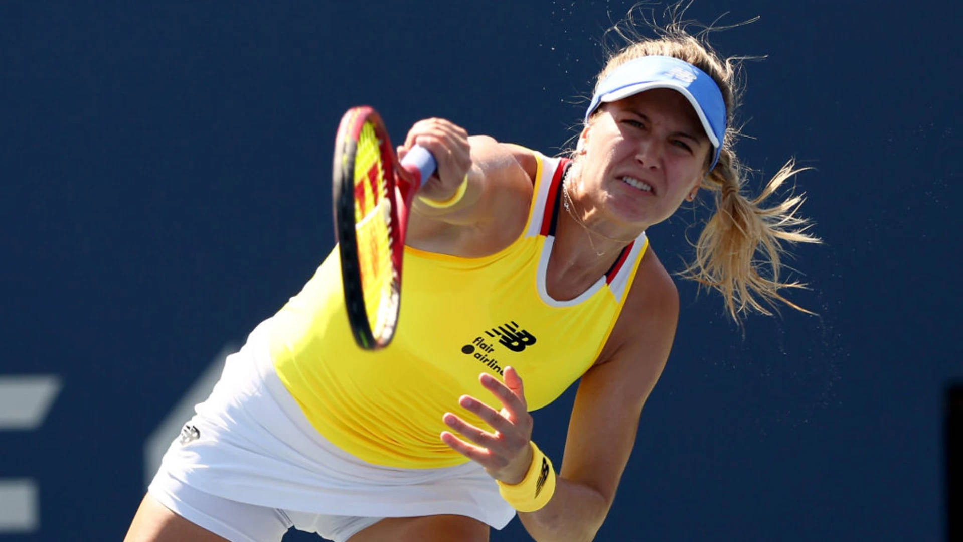 Eugenie Bouchard, yellow top, white skirt, Full HD Desktop Wallpaper