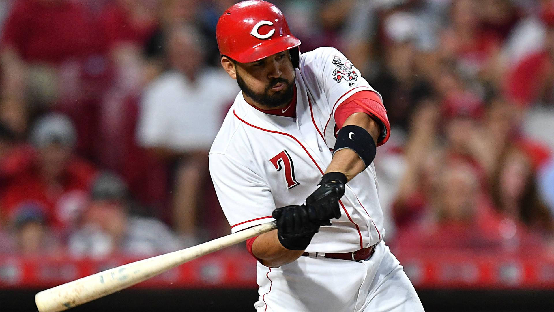 Eugenio Suarez, underhand strike, red helmet, Full HD Desktop Wallpaper