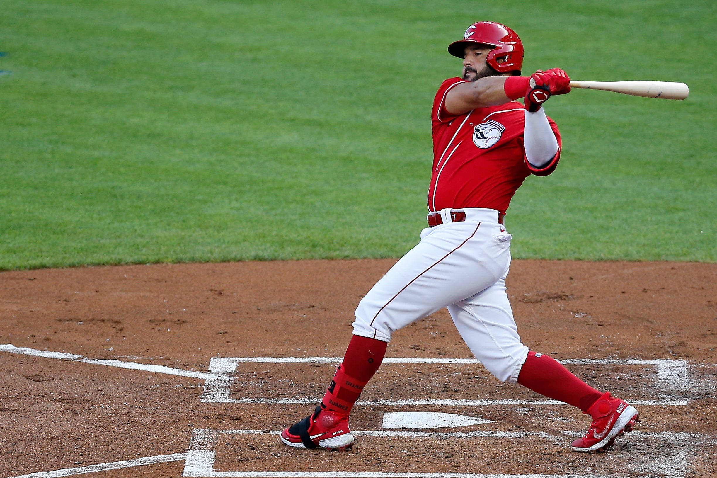 Eugenio Suarez, baseball field, red uniform, Full HD Desktop Wallpaper
