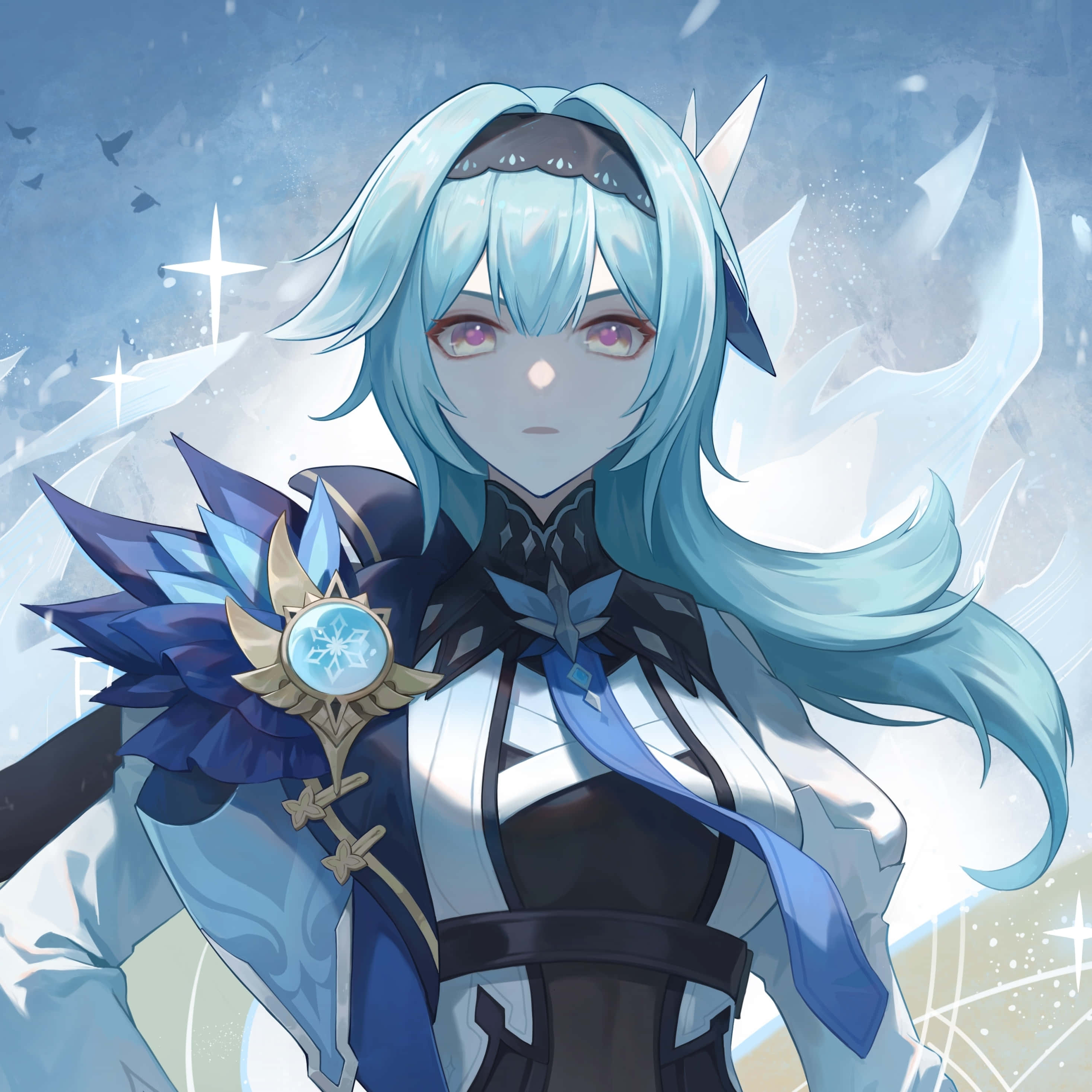 Eula, icy blue hair, frost-themed armor, 2K Desktop Wallpaper